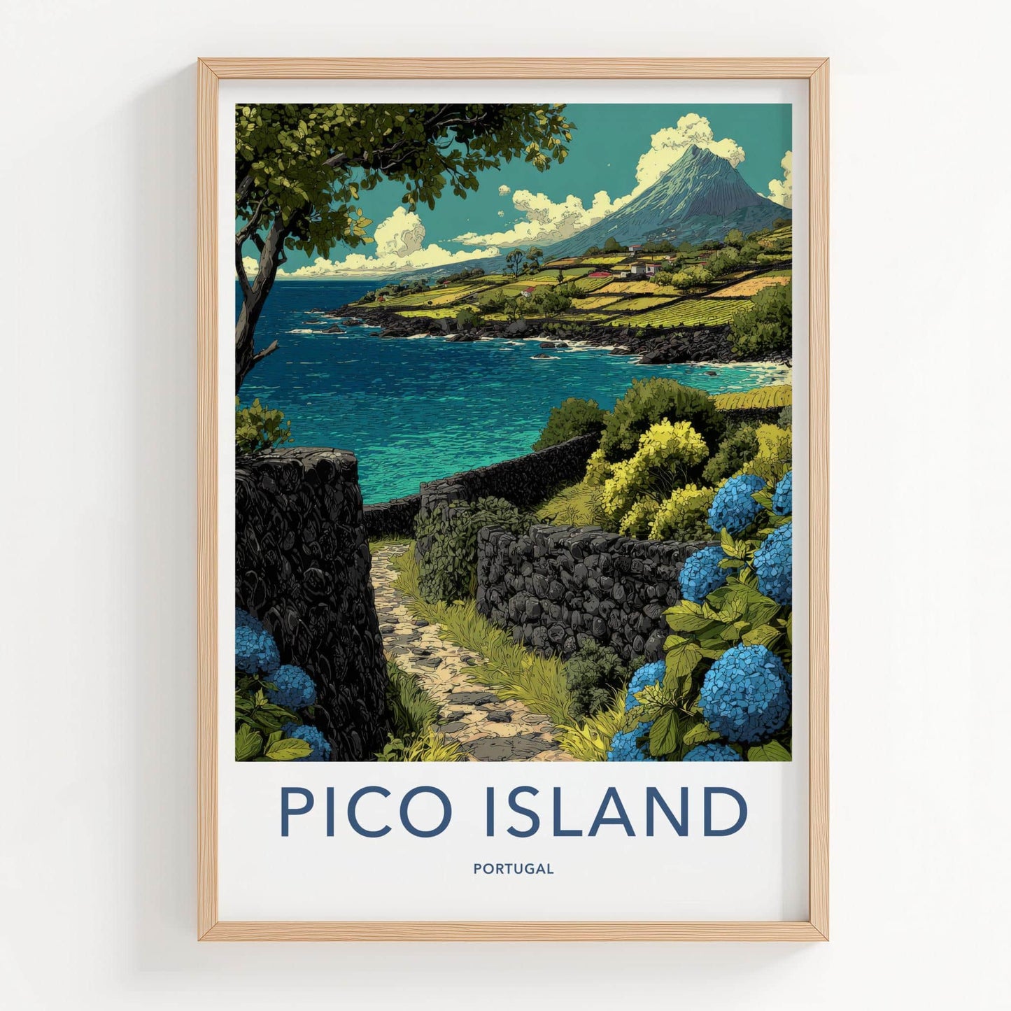 Pico Island Poster - Portugal Travel Art - Volcano Ocean Terraces Home Decor
