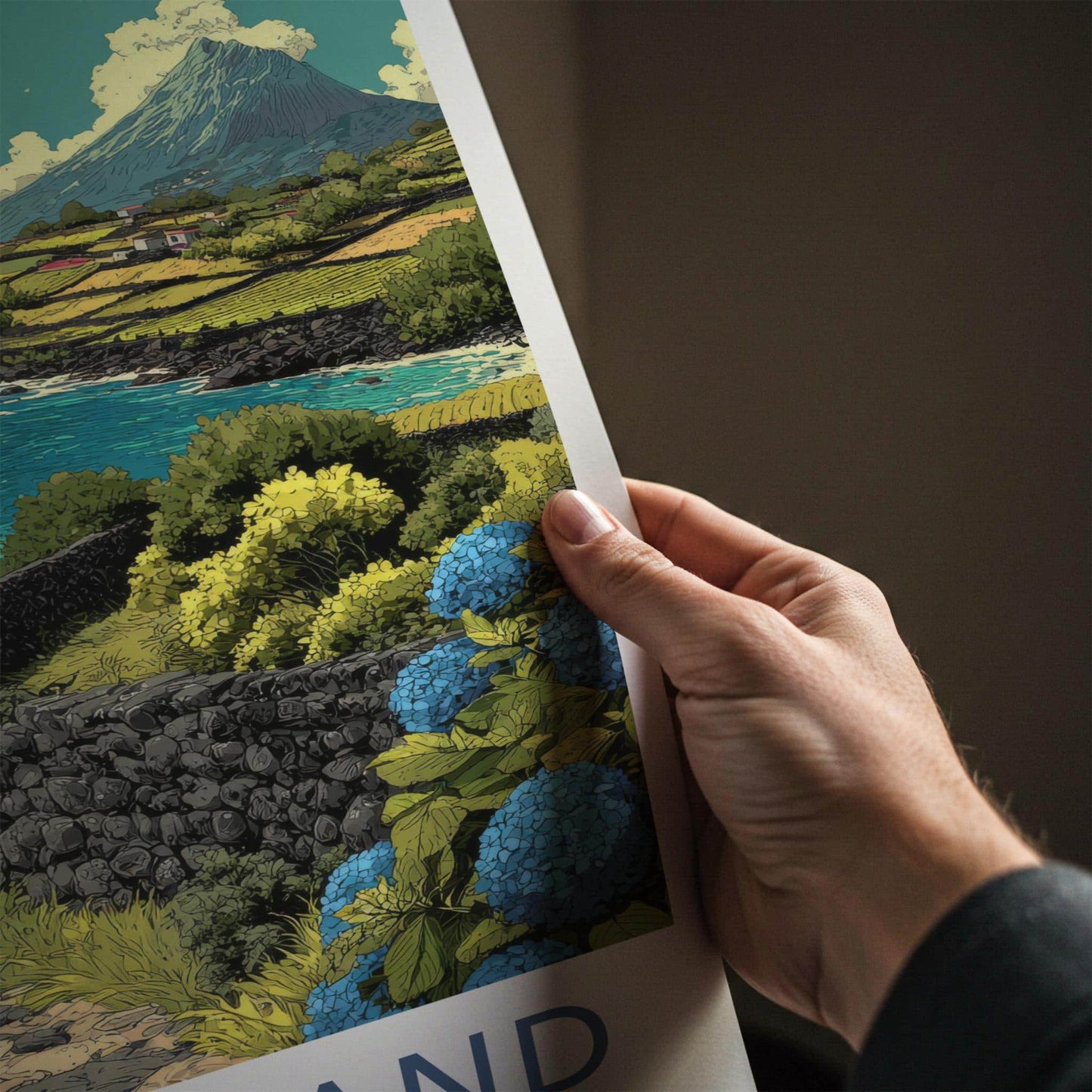 Pico Island Poster - Portugal Travel Art - Volcano Ocean Terraces Home Decor