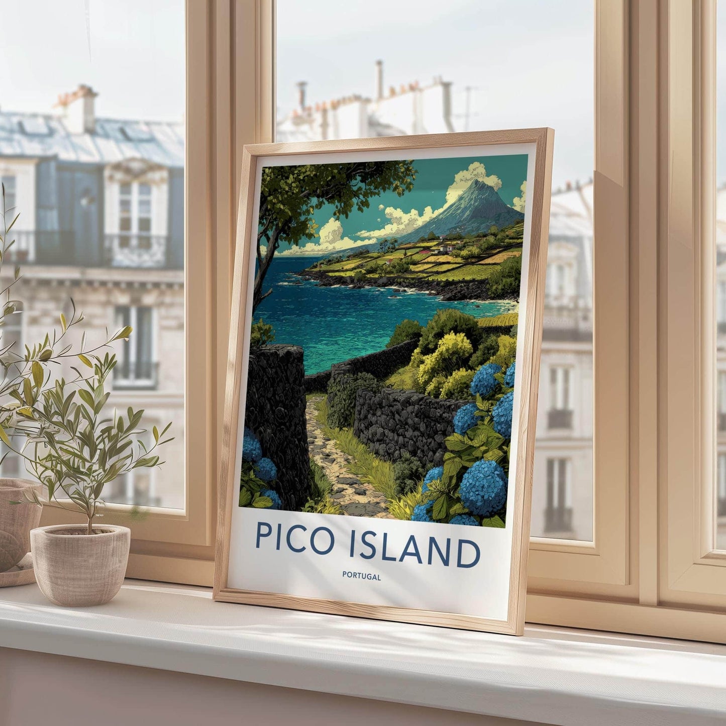 Pico Island Poster - Portugal Travel Art - Volcano Ocean Terraces Home Decor
