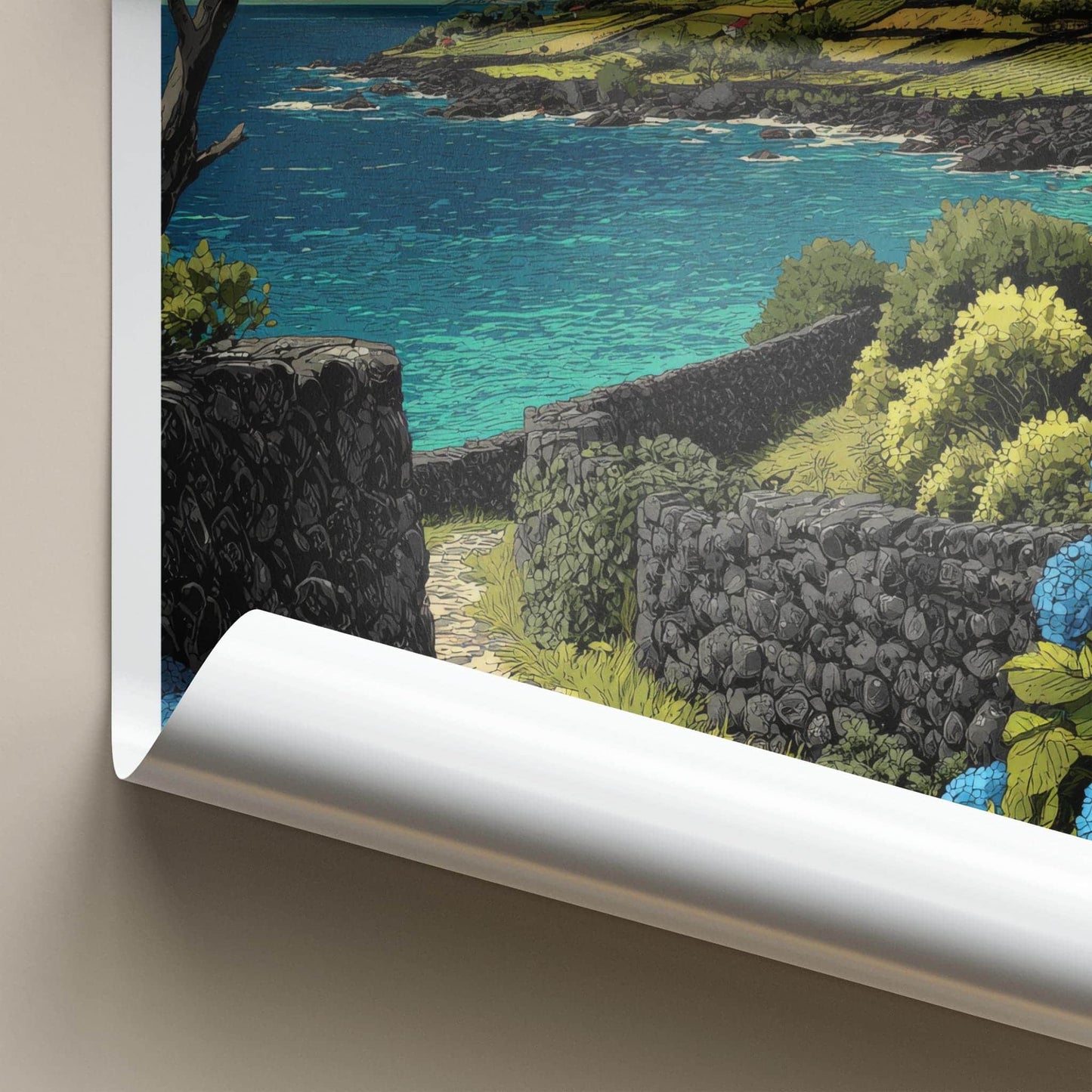Pico Island Poster - Portugal Travel Art - Volcano Ocean Terraces Home Decor