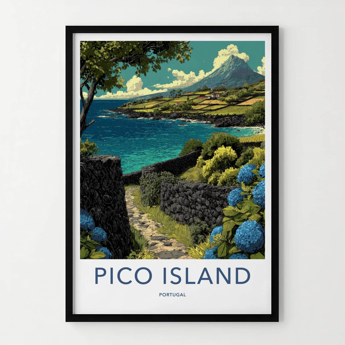 Pico Island Poster - Portugal Travel Art - Volcano Ocean Terraces Home Decor