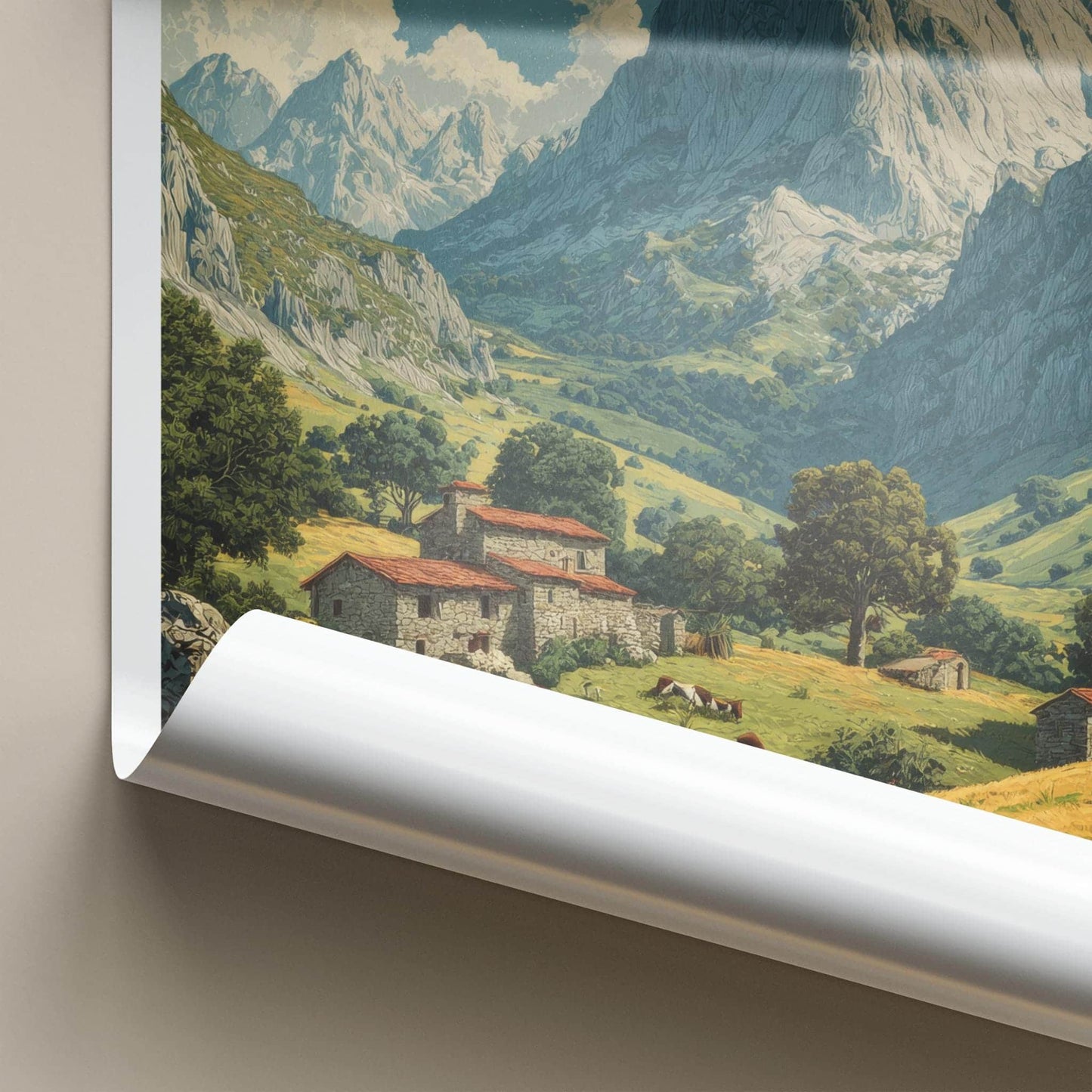 Picos De Europa Poster - Spain Travel Art - Moonlit Mountain Scene Home Decor