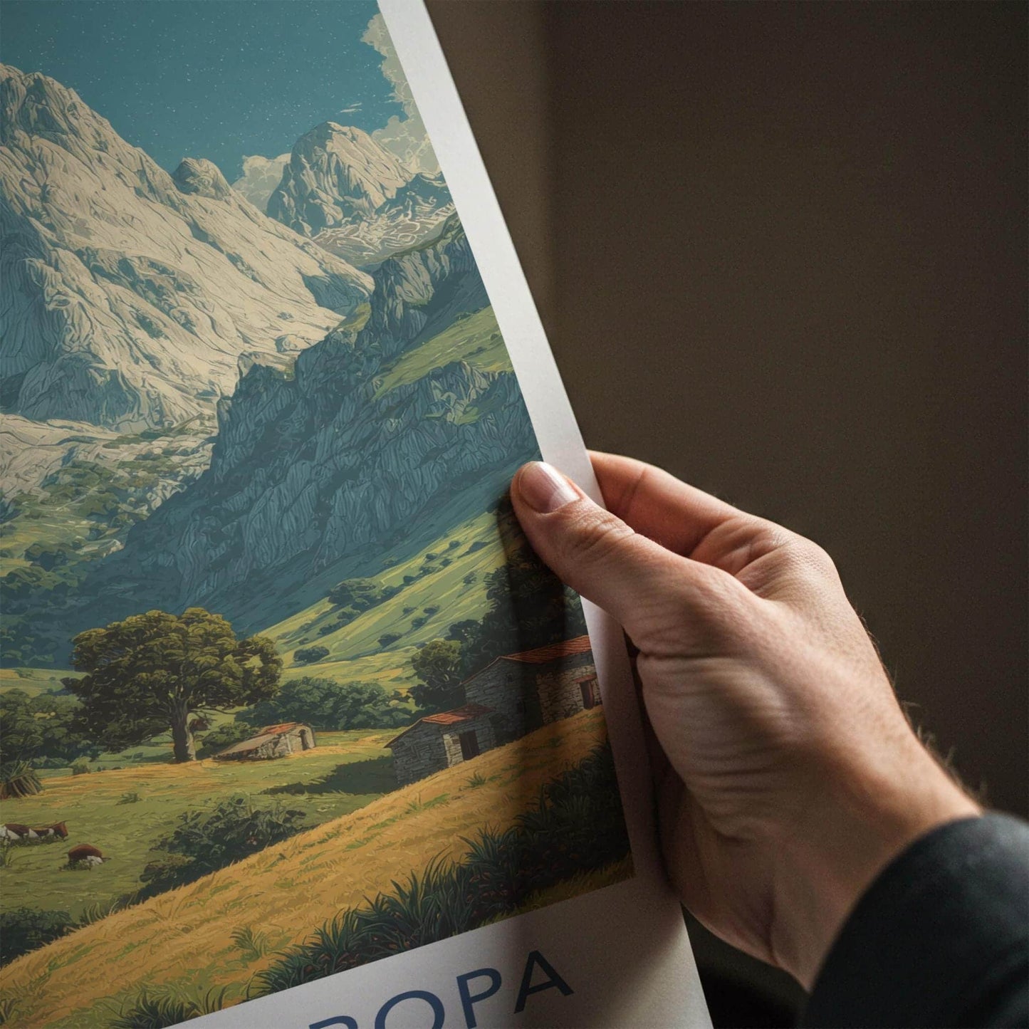 Picos De Europa Poster - Spain Travel Art - Moonlit Mountain Scene Home Decor