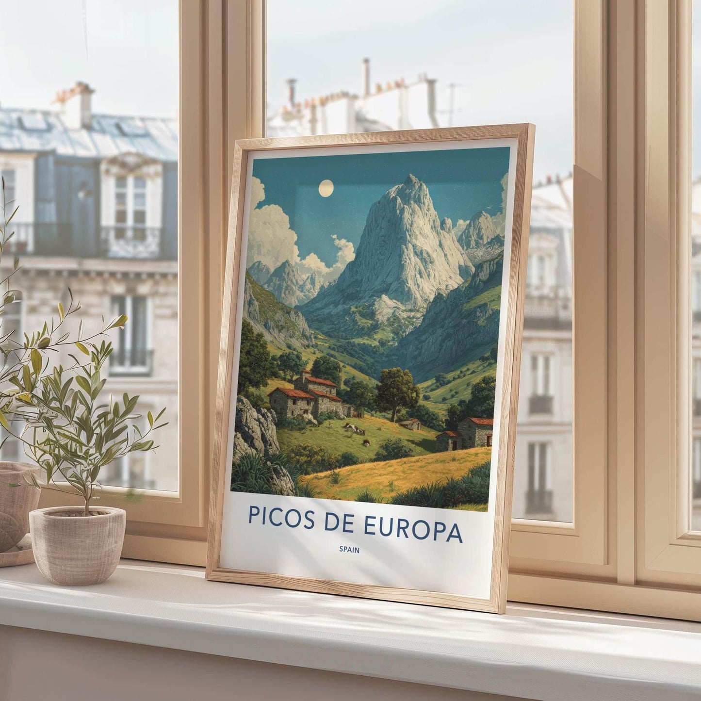 Picos De Europa Poster - Spain Travel Art - Moonlit Mountain Scene Home Decor