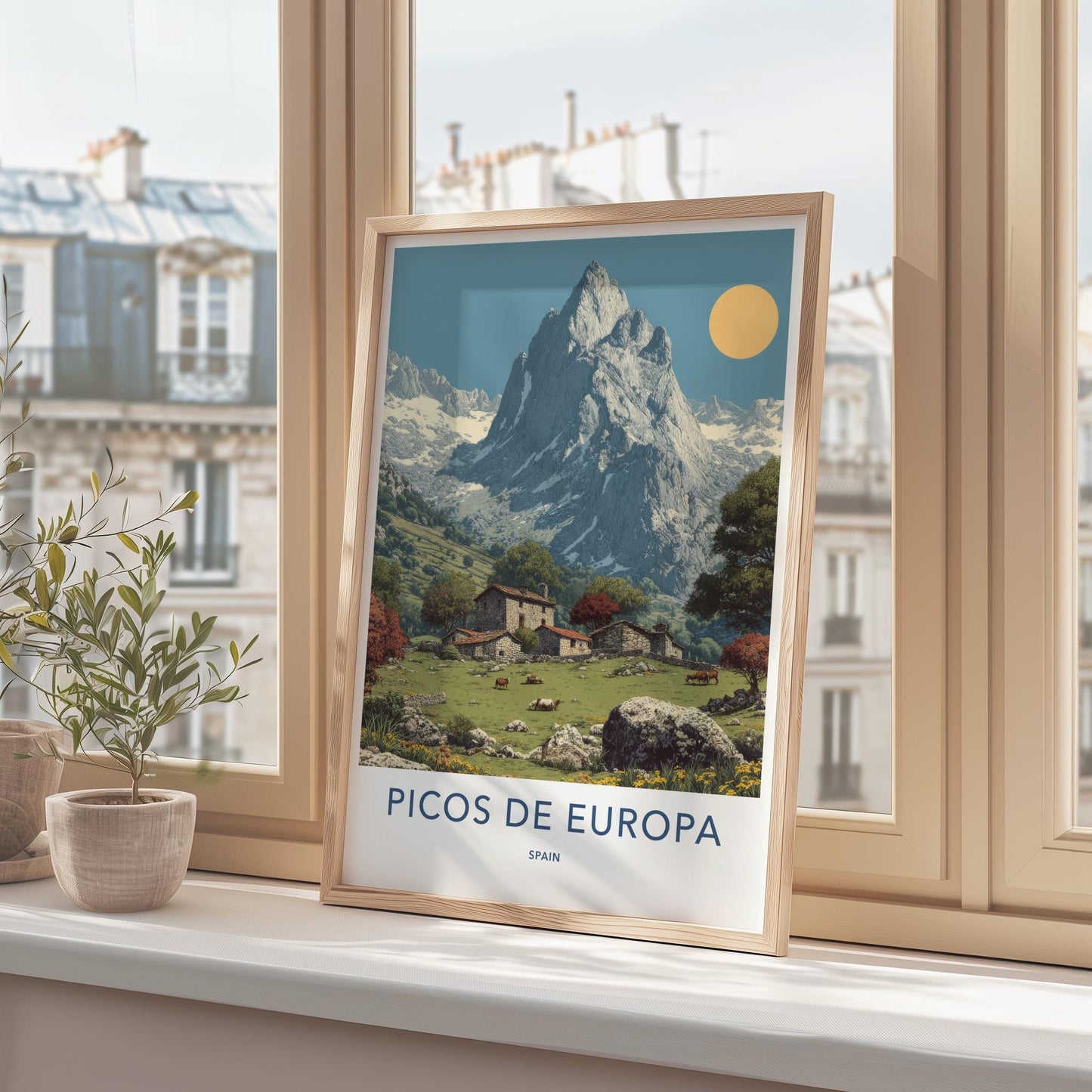 Picos de Europa Poster - Spain Travel Art - Mountain Village Pasture Home Decor
