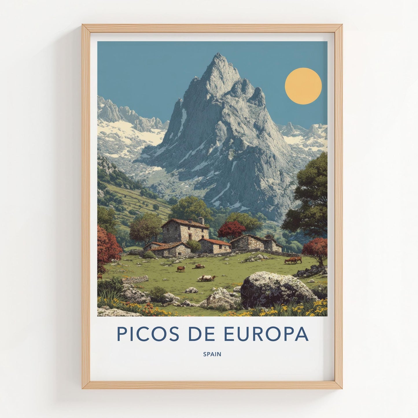 Picos de Europa Poster - Spain Travel Art - Mountain Village Pasture Home Decor