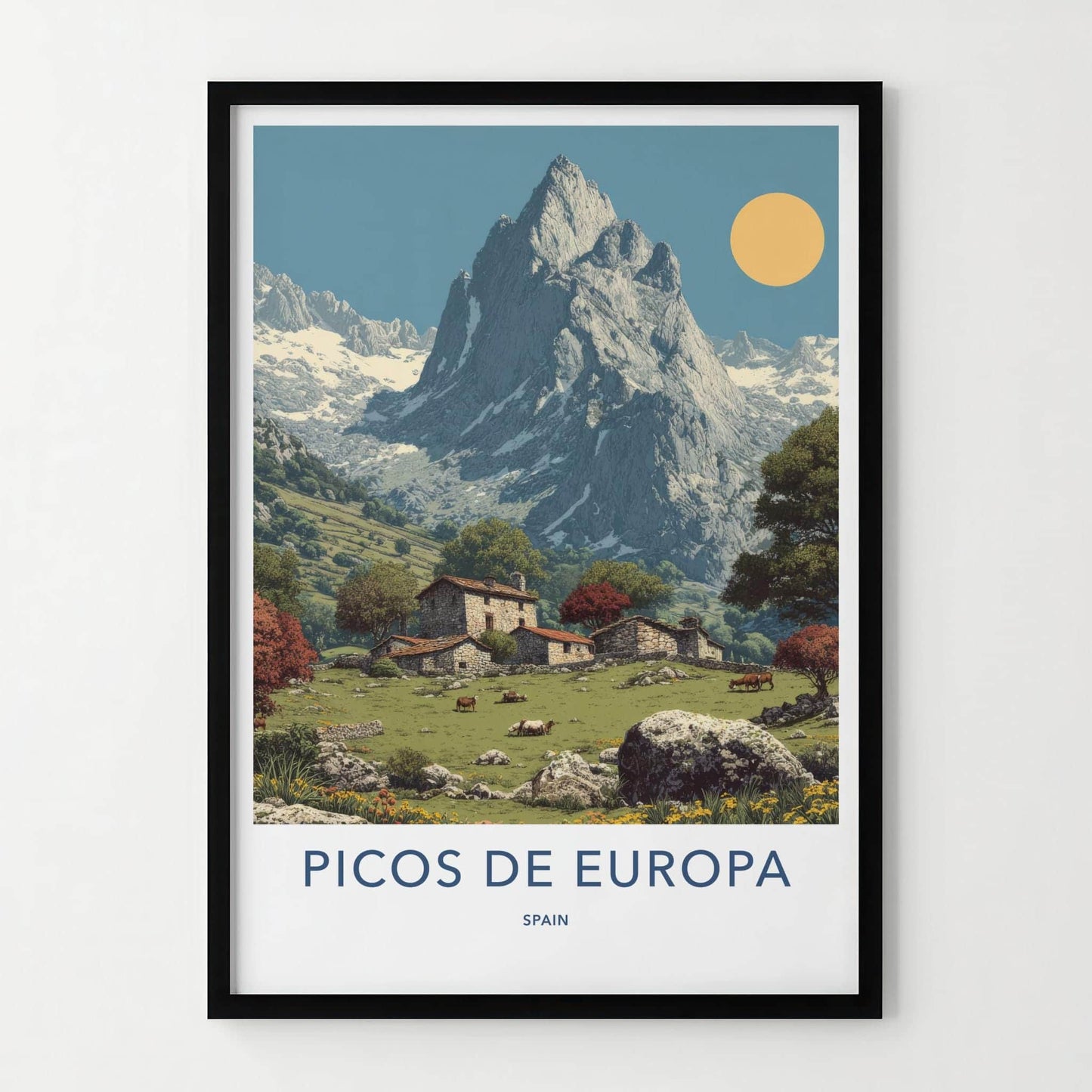 Picos de Europa Poster - Spain Travel Art - Mountain Village Pasture Home Decor