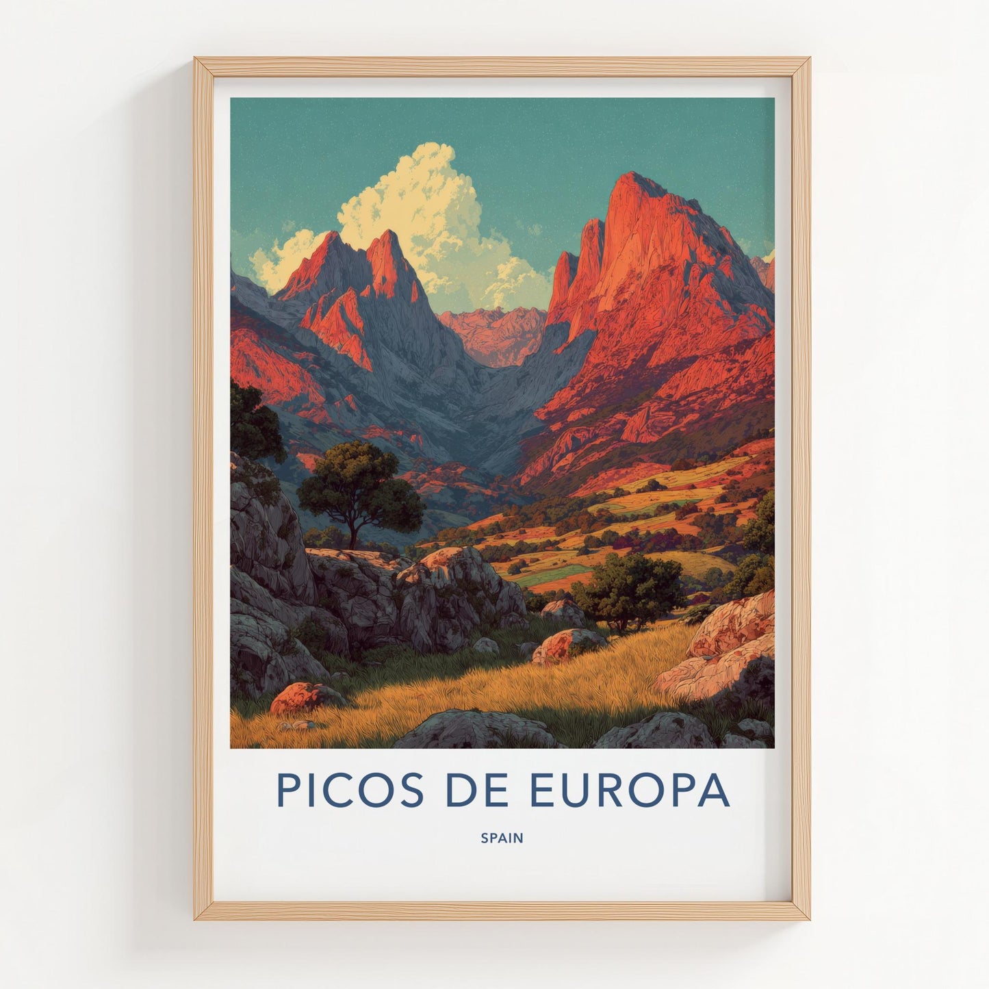 Picos De Europa Poster - Spain Travel Print - Vibrant Alpine Landscape Lounge Decor