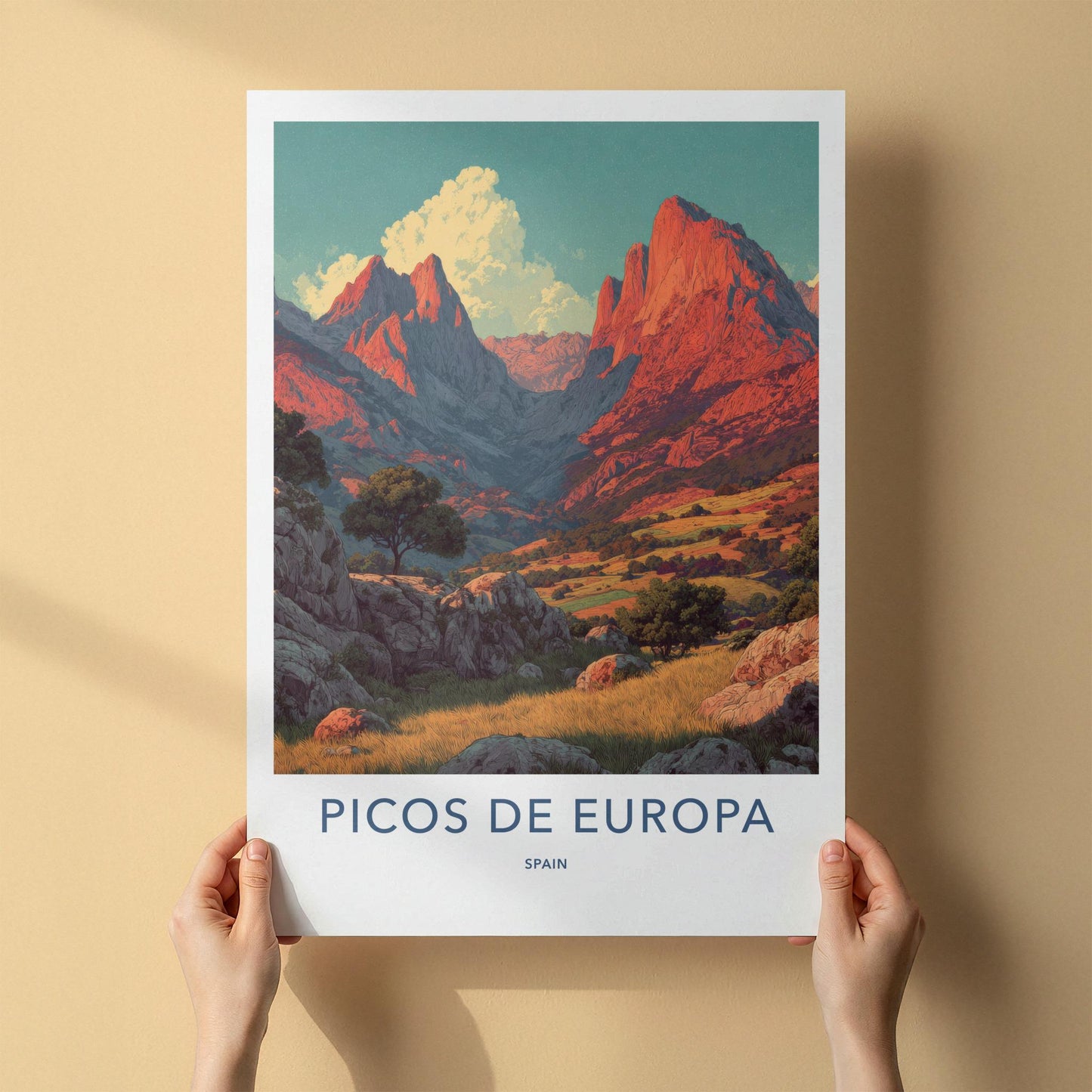 Picos De Europa Poster - Spain Travel Print - Vibrant Alpine Landscape Lounge Decor