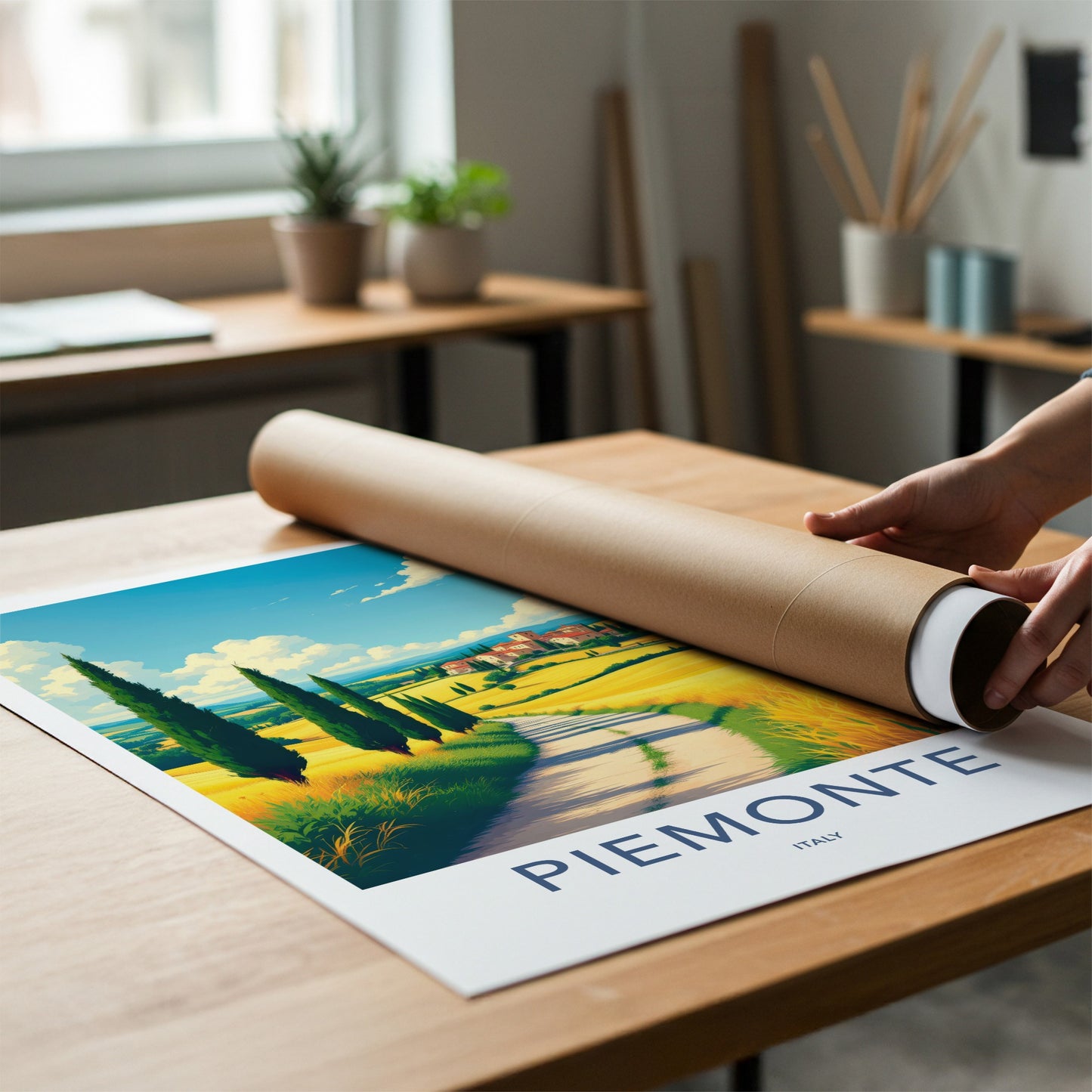 Piemonte Poster - Italy Travel Art - Cypress Lined Road Home Decor