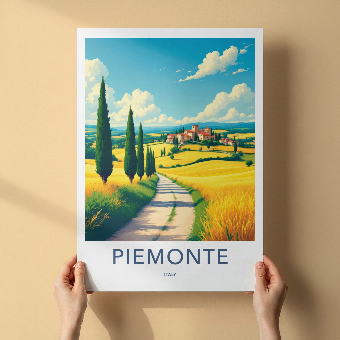 Piemonte Poster - Italy Travel Art - Cypress Lined Road Home Decor