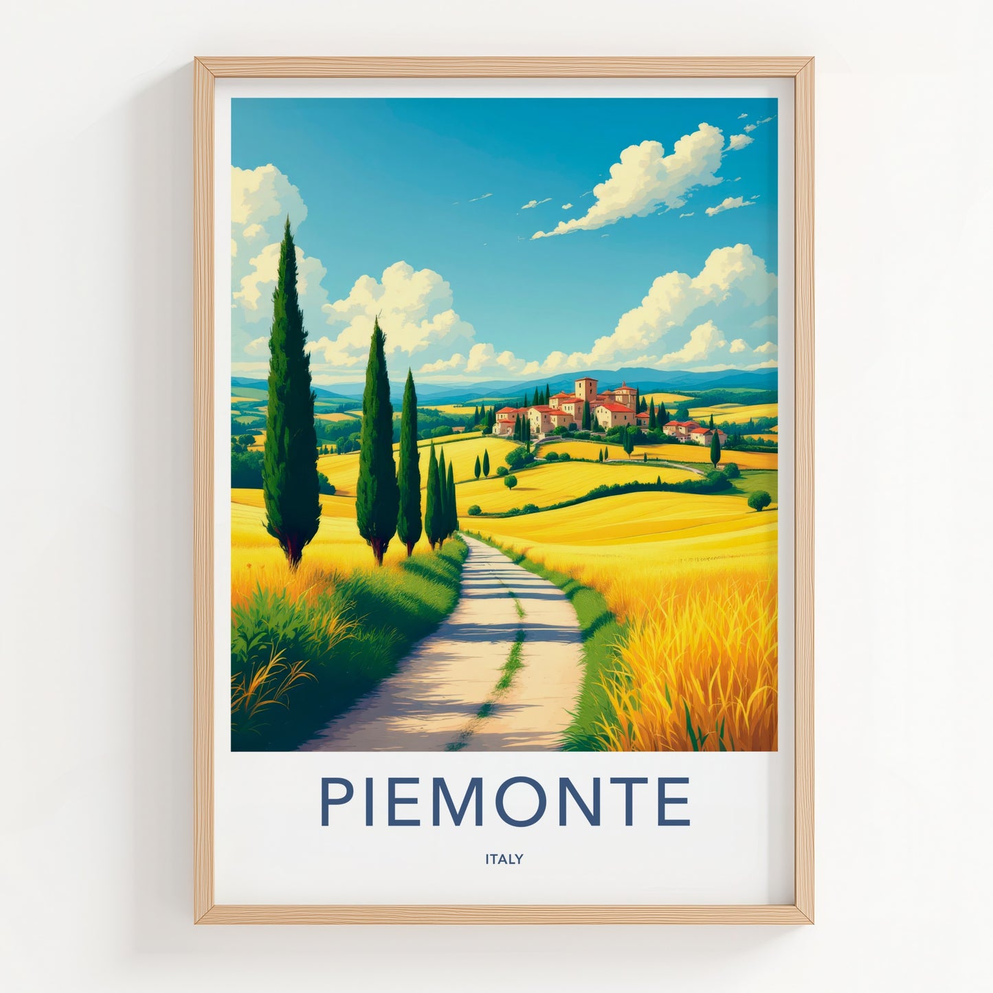 Piemonte Poster - Italy Travel Art - Cypress Lined Road Home Decor
