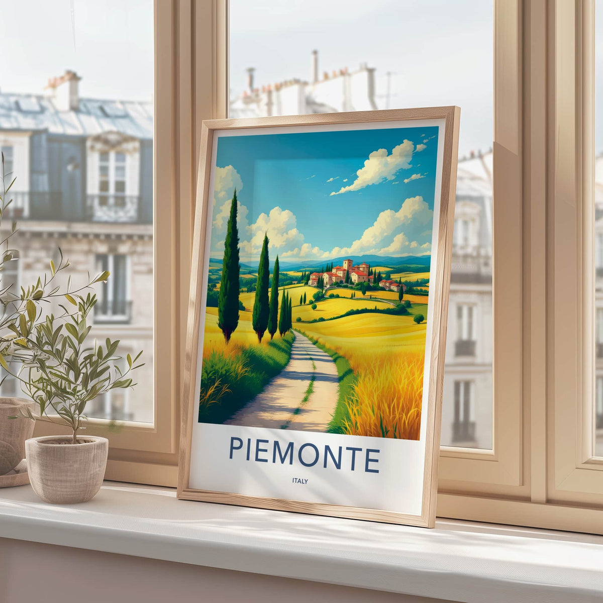 Piemonte Poster - Italy Travel Art - Cypress Lined Road Home Decor