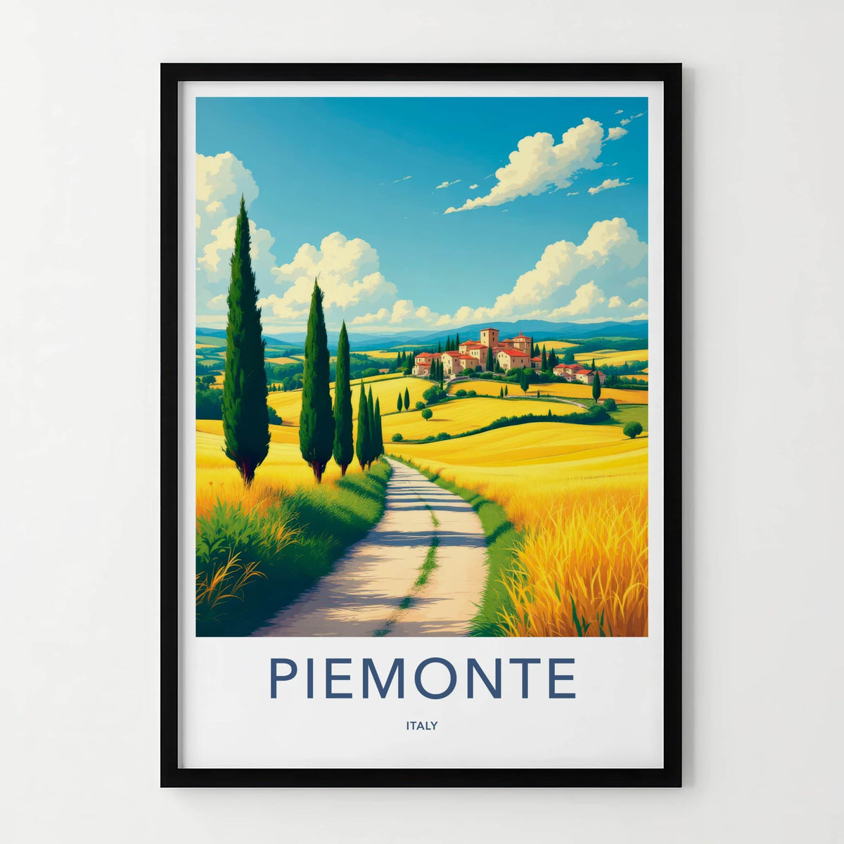 Piemonte Poster - Italy Travel Art - Cypress Lined Road Home Decor