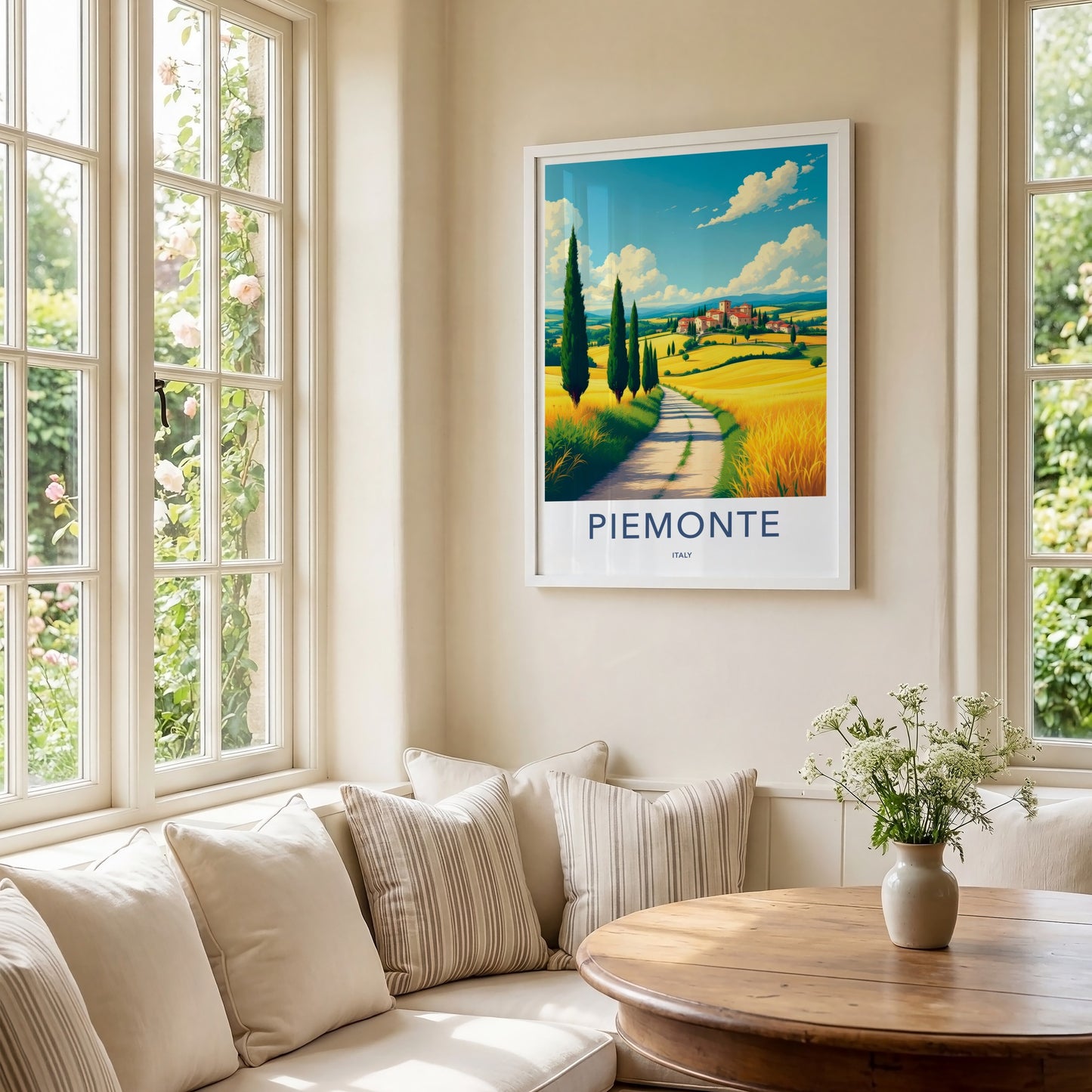 Piemonte Poster - Italy Travel Art - Cypress Lined Road Home Decor