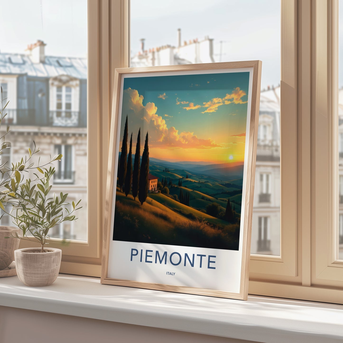 Piemonte Poster - Italy Travel Art - Golden Sunset Hills Wall Decor