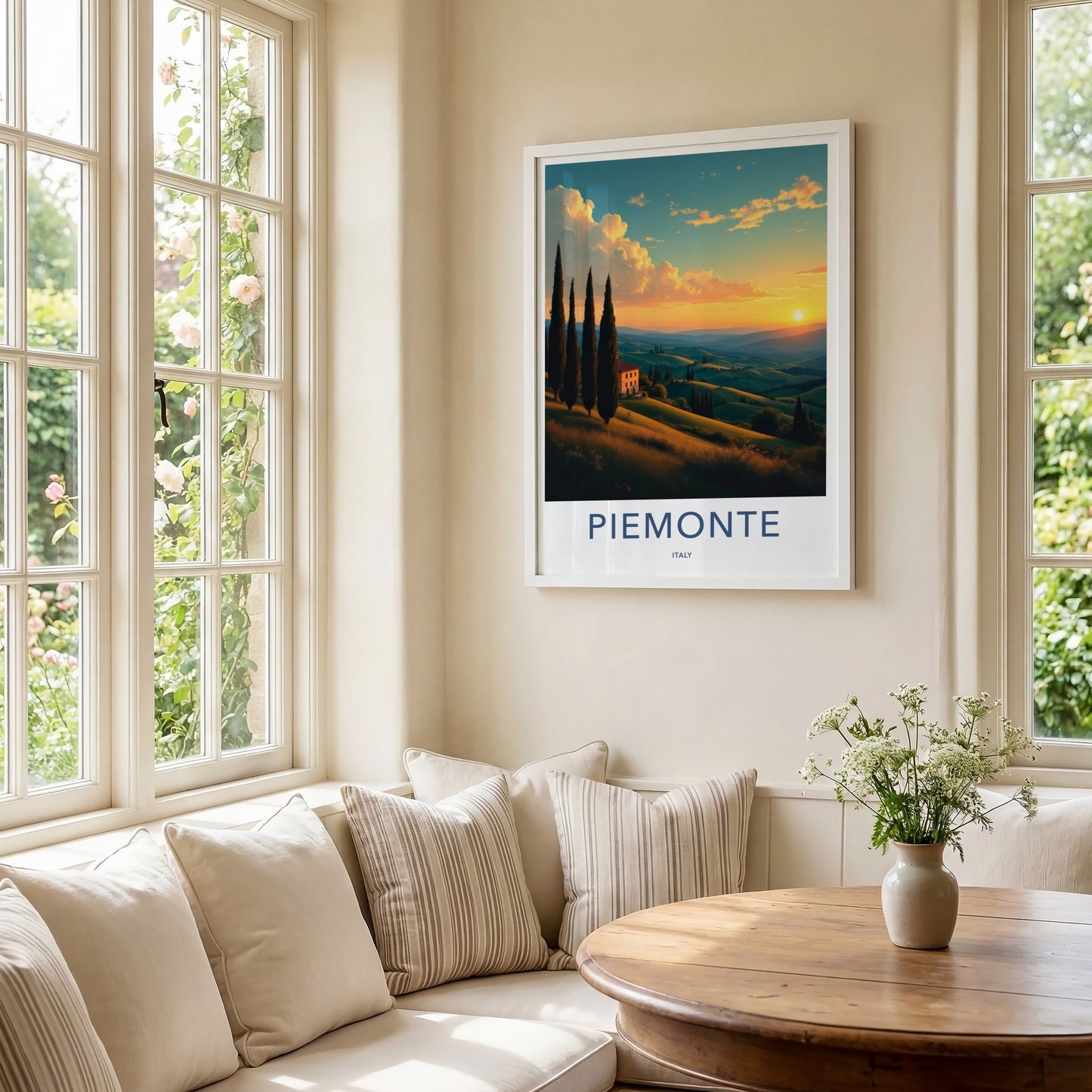 Piemonte Poster - Italy Travel Art - Golden Sunset Hills Wall Decor