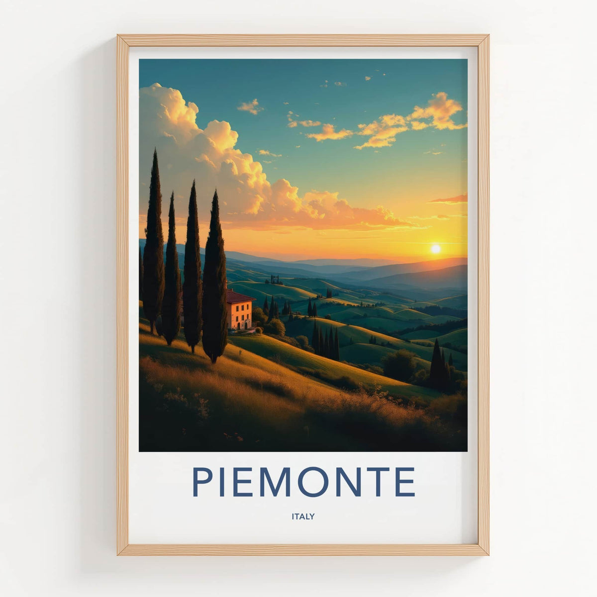 Piemonte Poster - Italy Travel Art - Golden Sunset Hills Wall Decor