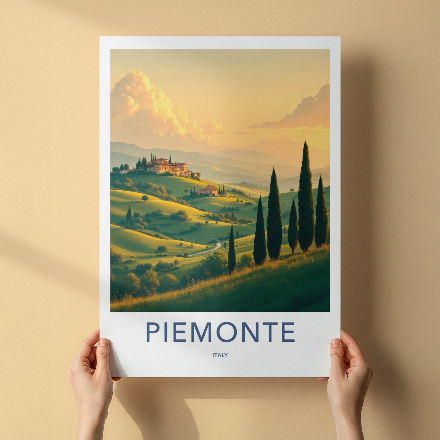 Piemonte Poster - Italy Travel Art - Green Hills Cypresses Home Decor