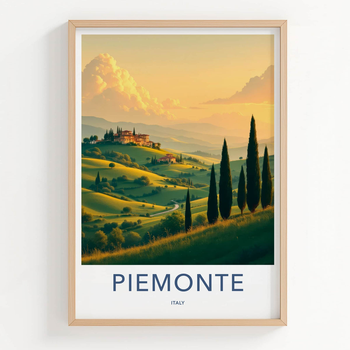 Piemonte Poster - Italy Travel Art - Green Hills Cypresses Home Decor