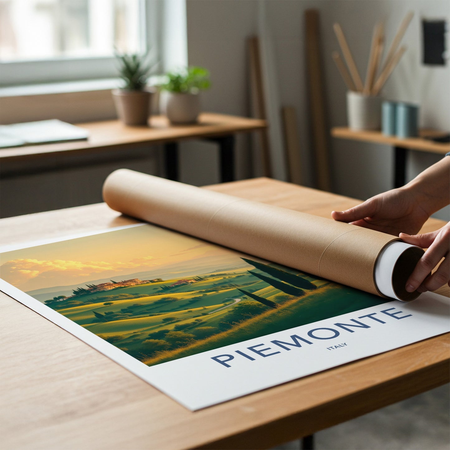Piemonte Poster - Italy Travel Art - Green Hills Cypresses Home Decor