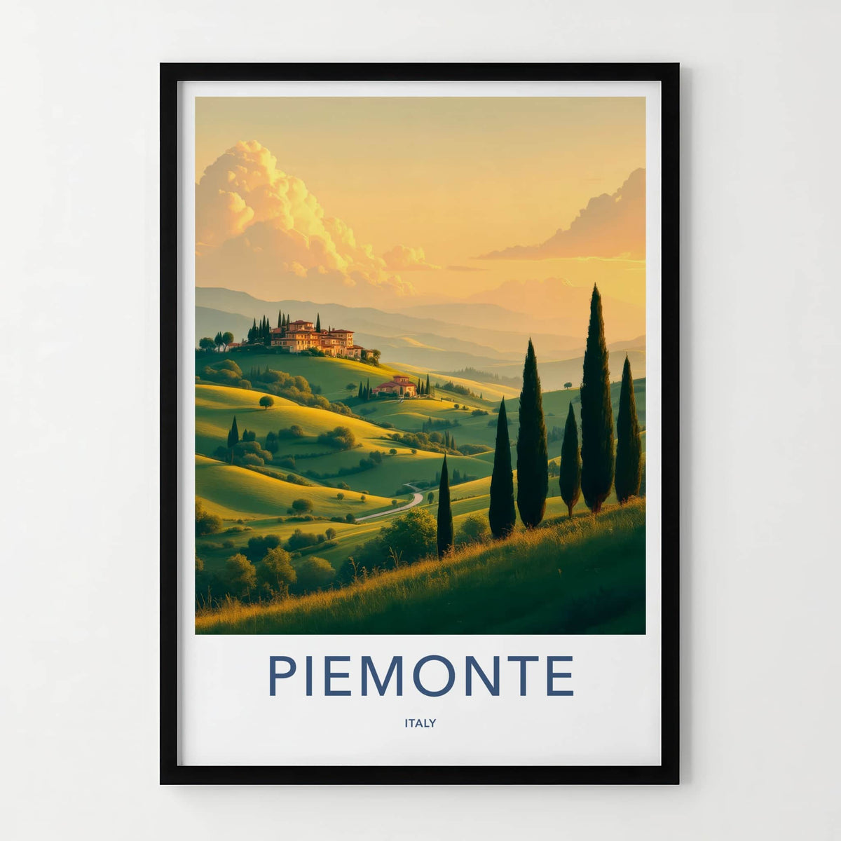 Piemonte Poster - Italy Travel Art - Green Hills Cypresses Home Decor