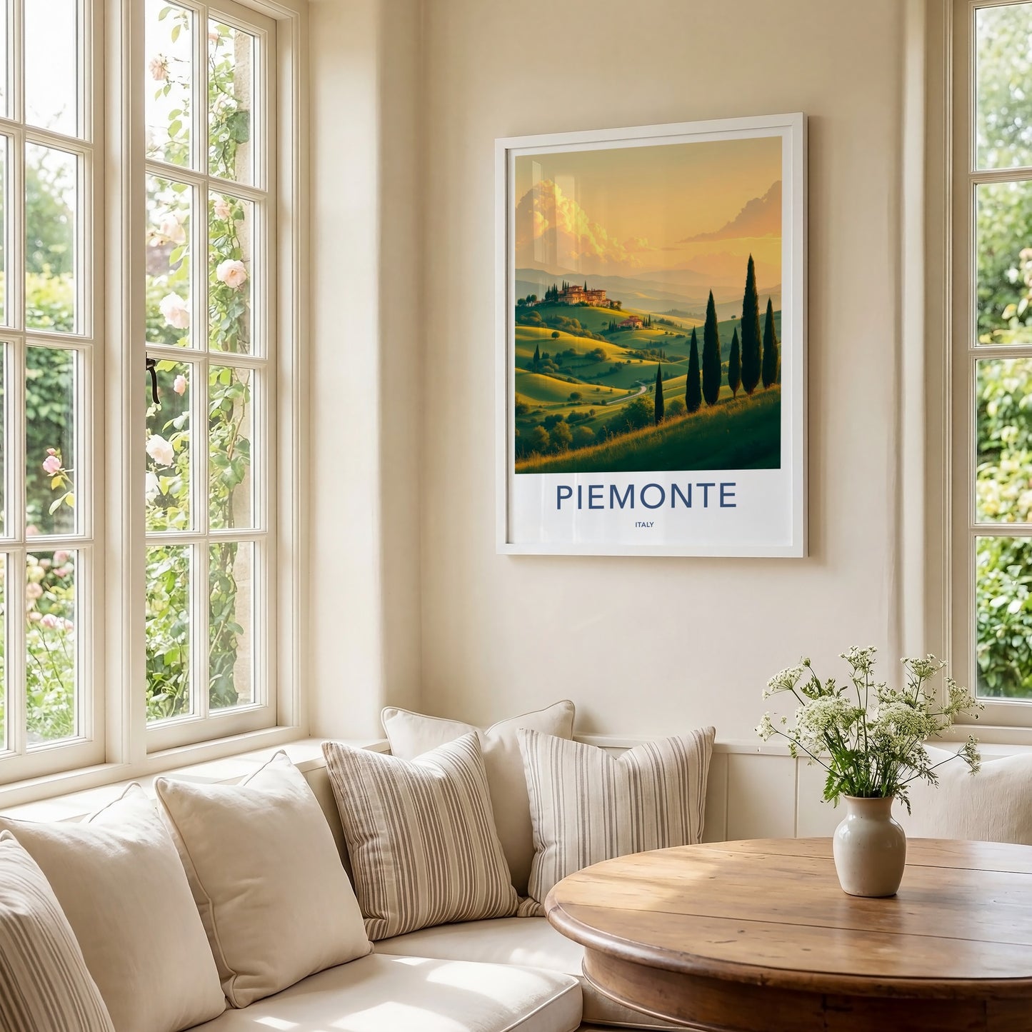 Piemonte Poster - Italy Travel Art - Green Hills Cypresses Home Decor