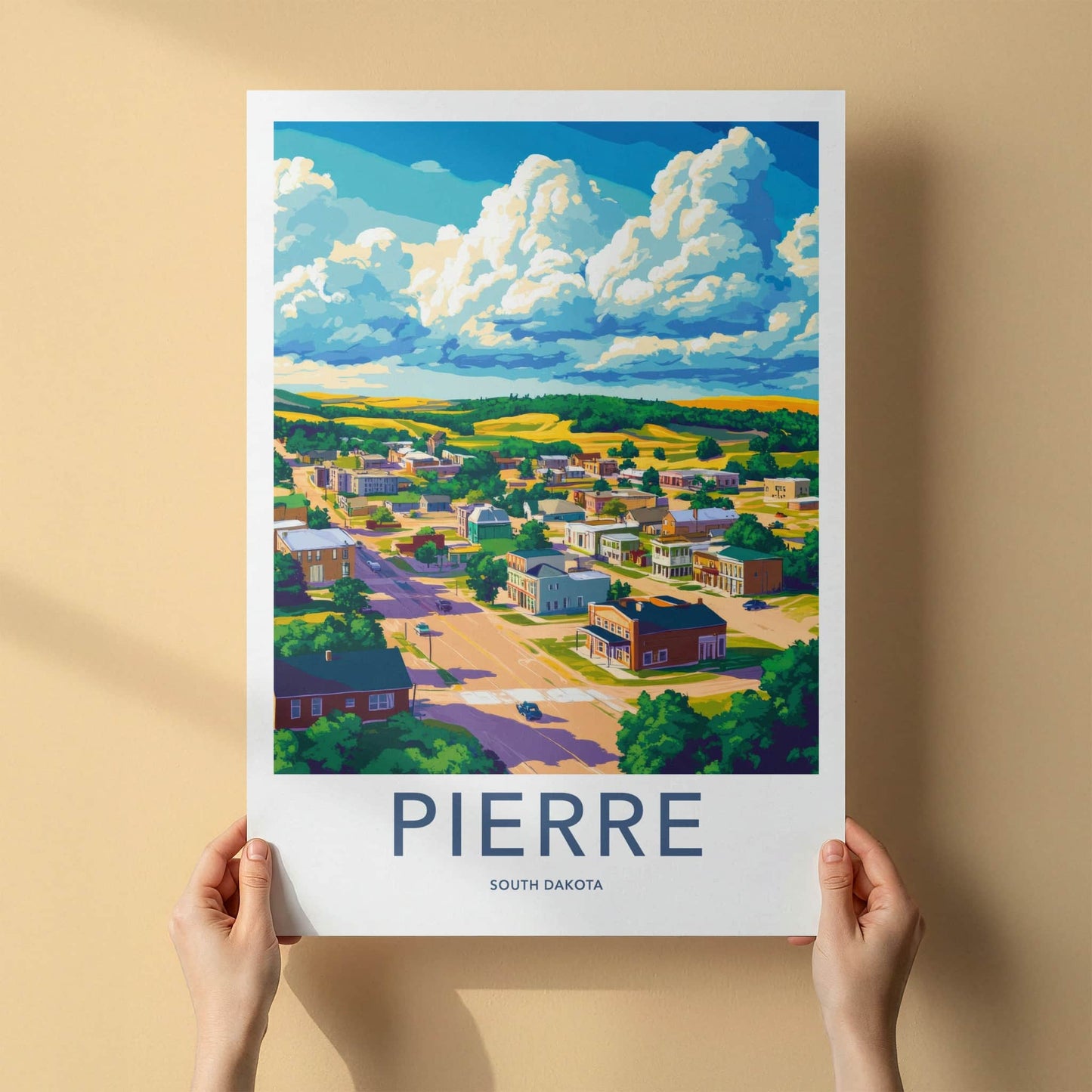 Pierre Poster - South Dakota Travel Art - Colorful Town Vista Home Decor