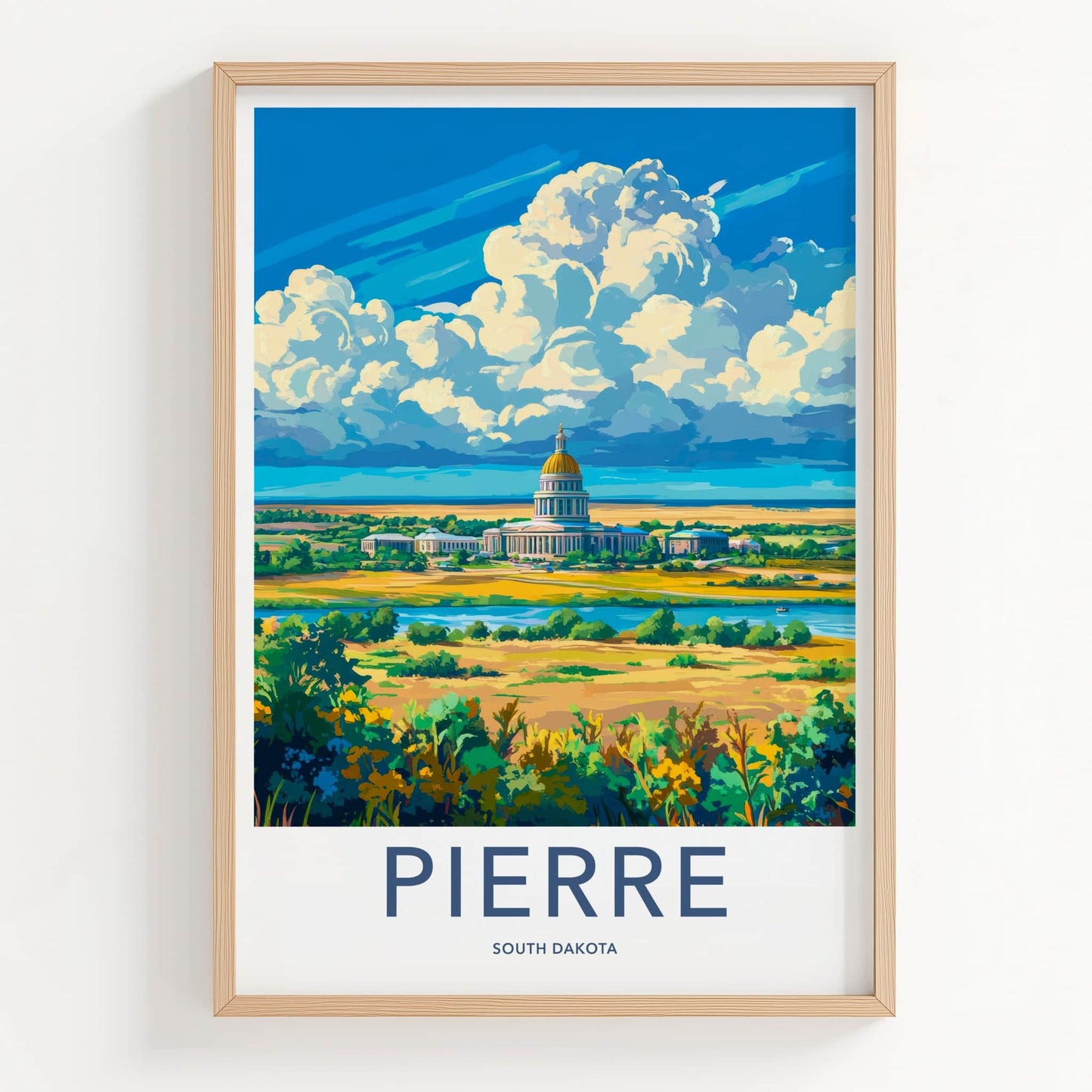 Pierre Poster - South Dakota Travel Art - Golden Dome Landscape Home Decor