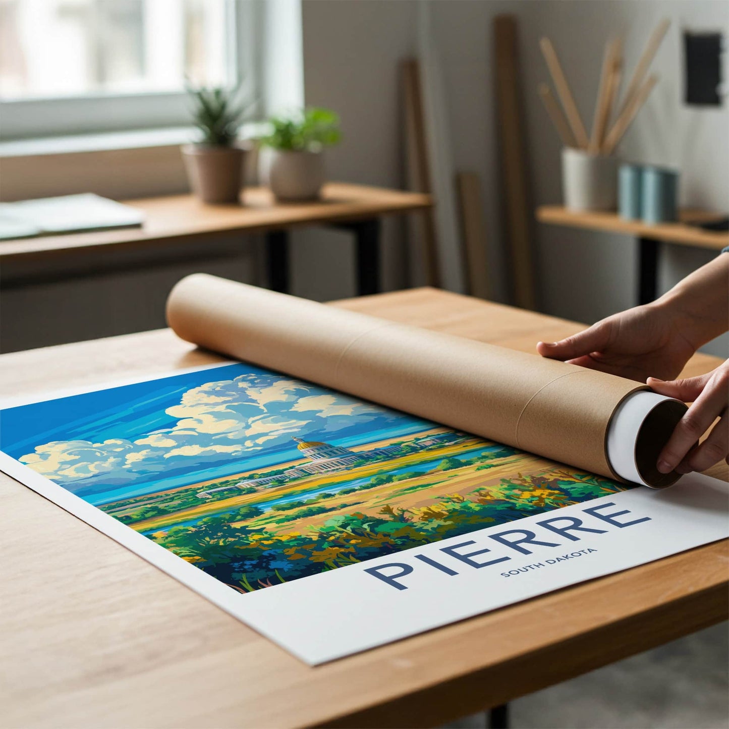 Pierre Poster - South Dakota Travel Art - Golden Dome Landscape Home Decor