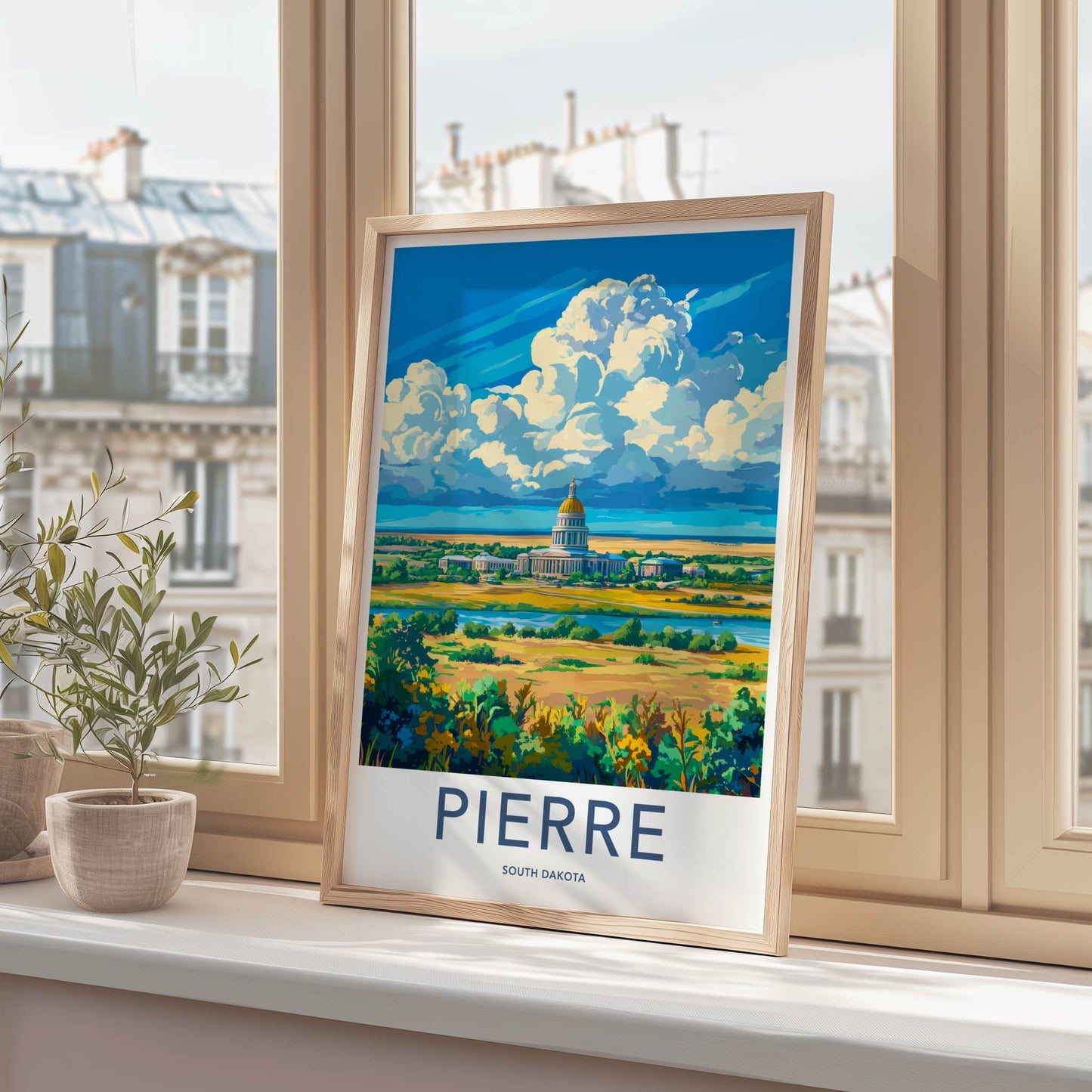 Pierre Poster - South Dakota Travel Art - Golden Dome Landscape Home Decor