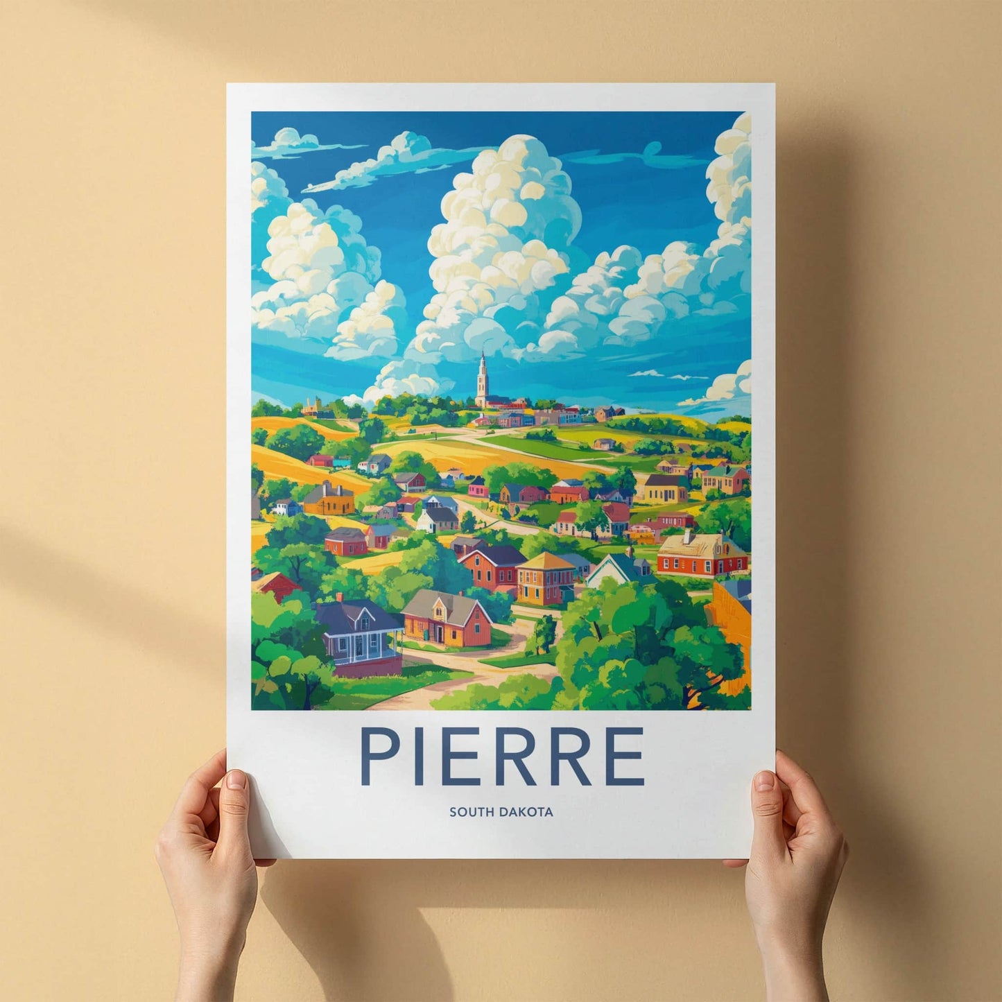 Pierre Poster - South Dakota Travel Art - Vibrant Town Steeple Home Decor
