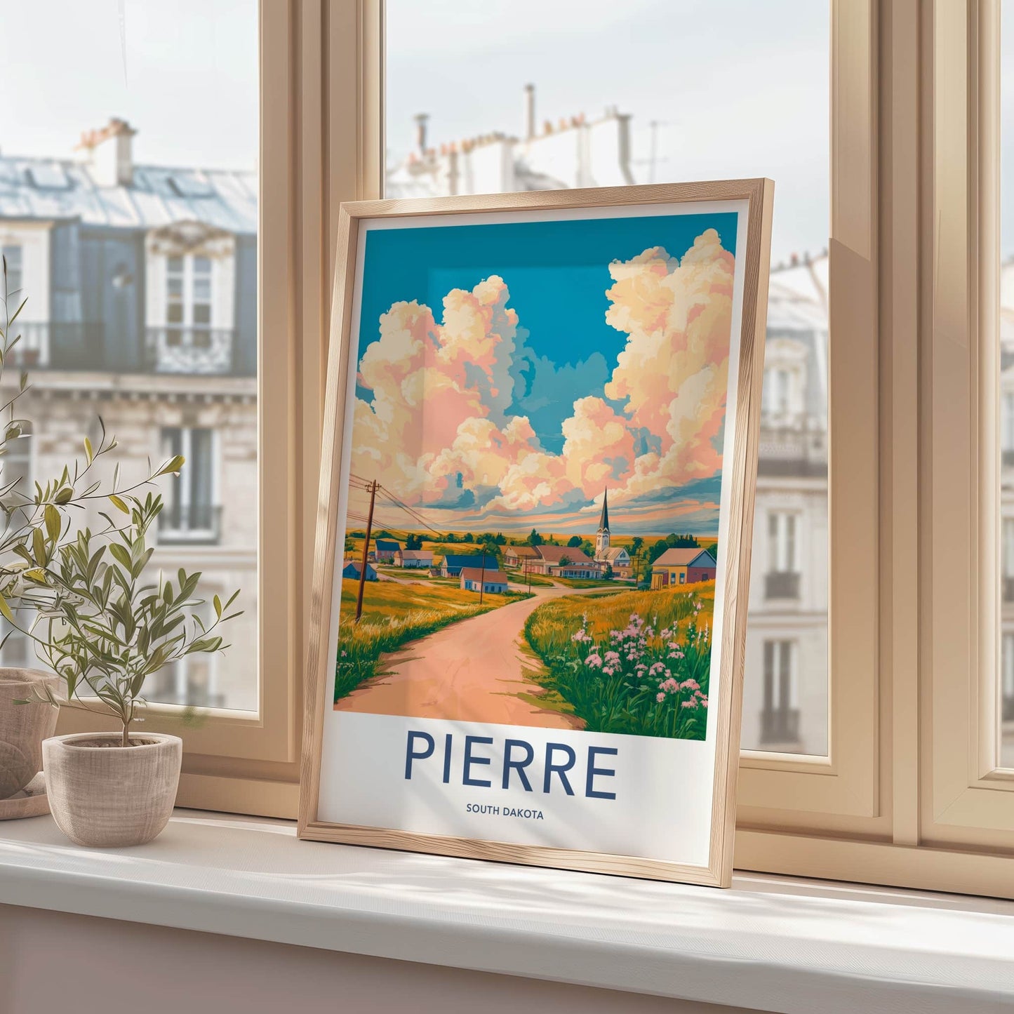 Pierre Poster - South Dakota Wall Art - Prairie Village Road Home Decor