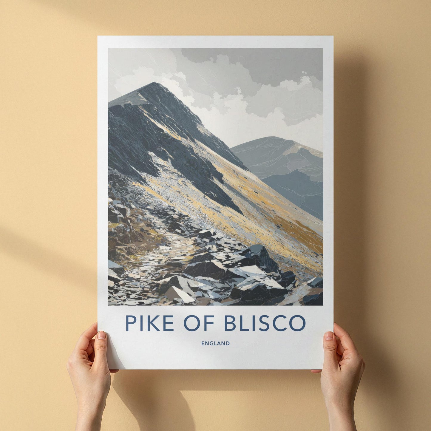 Pike Of Blisco Poster - England Travel Art - Golden Rocky Slopes Home Decor