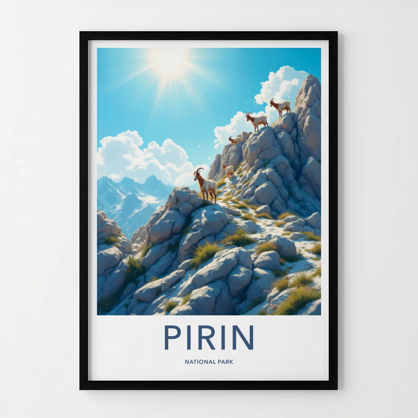 Pirin National Park Poster - Bulgaria Travel Art - Sunny Mountain Goats Home Decor
