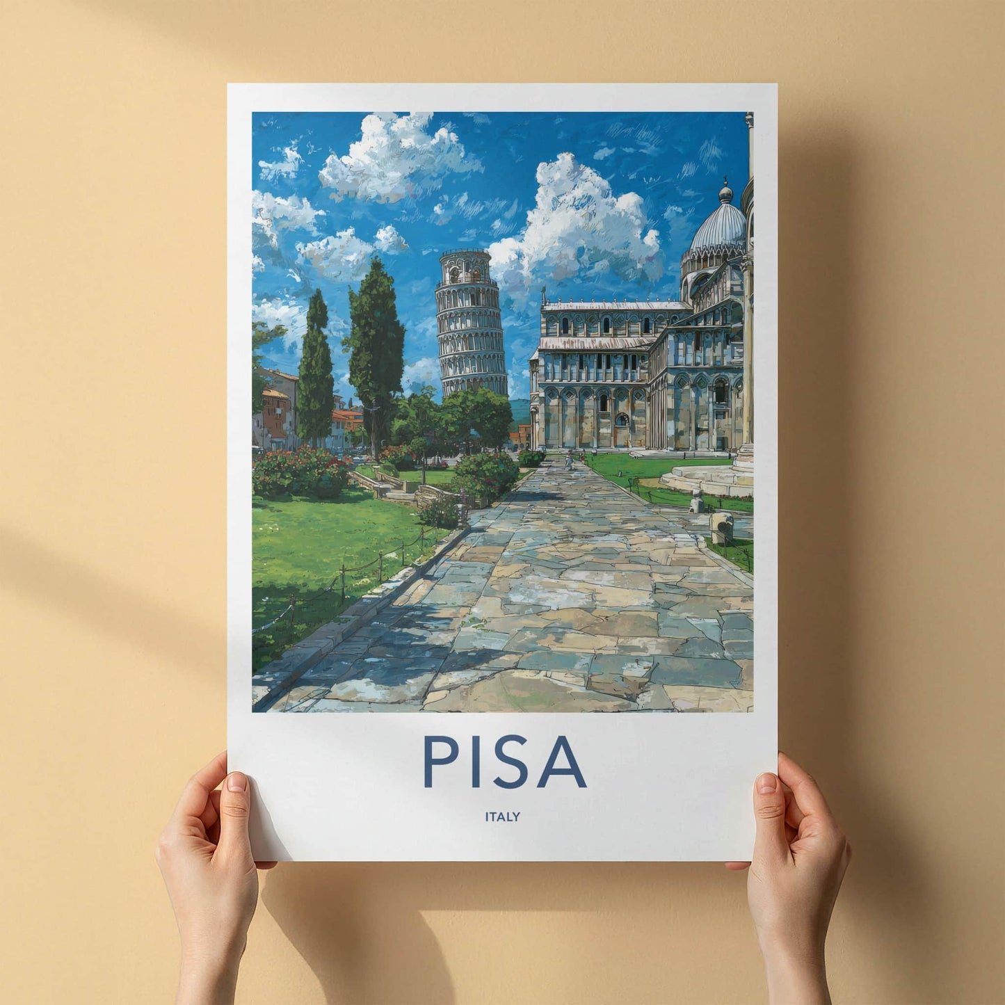 Pisa Poster - Italy Travel Art - Leaning Tower Cathedral Home Decor