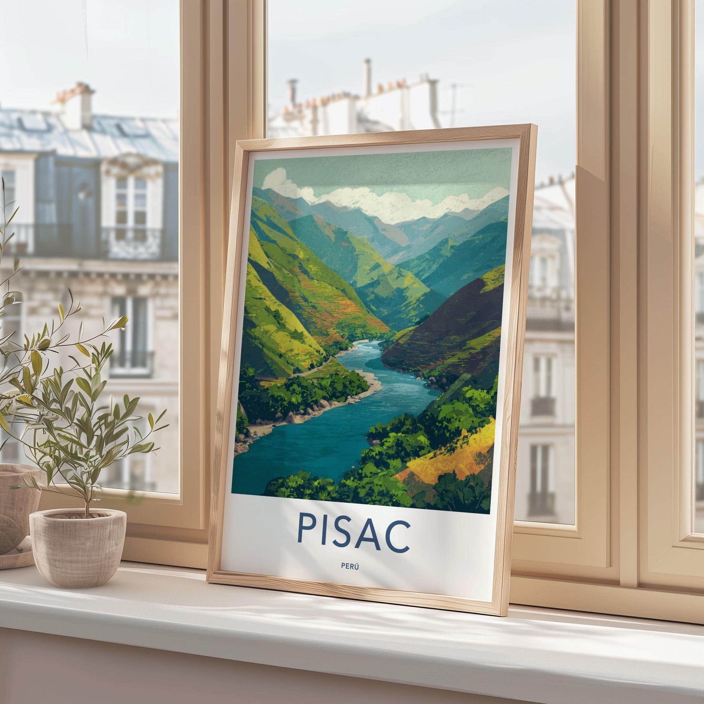 Pisac Poster - Peru Framed Print - Andean Valley River Framed Decor