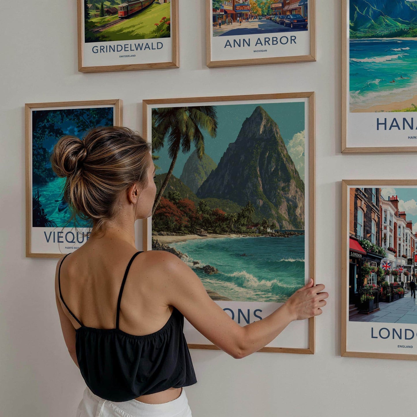 Pitons Poster - Saint Lucia Travel Art - Tropical Beach Scene Home Decor