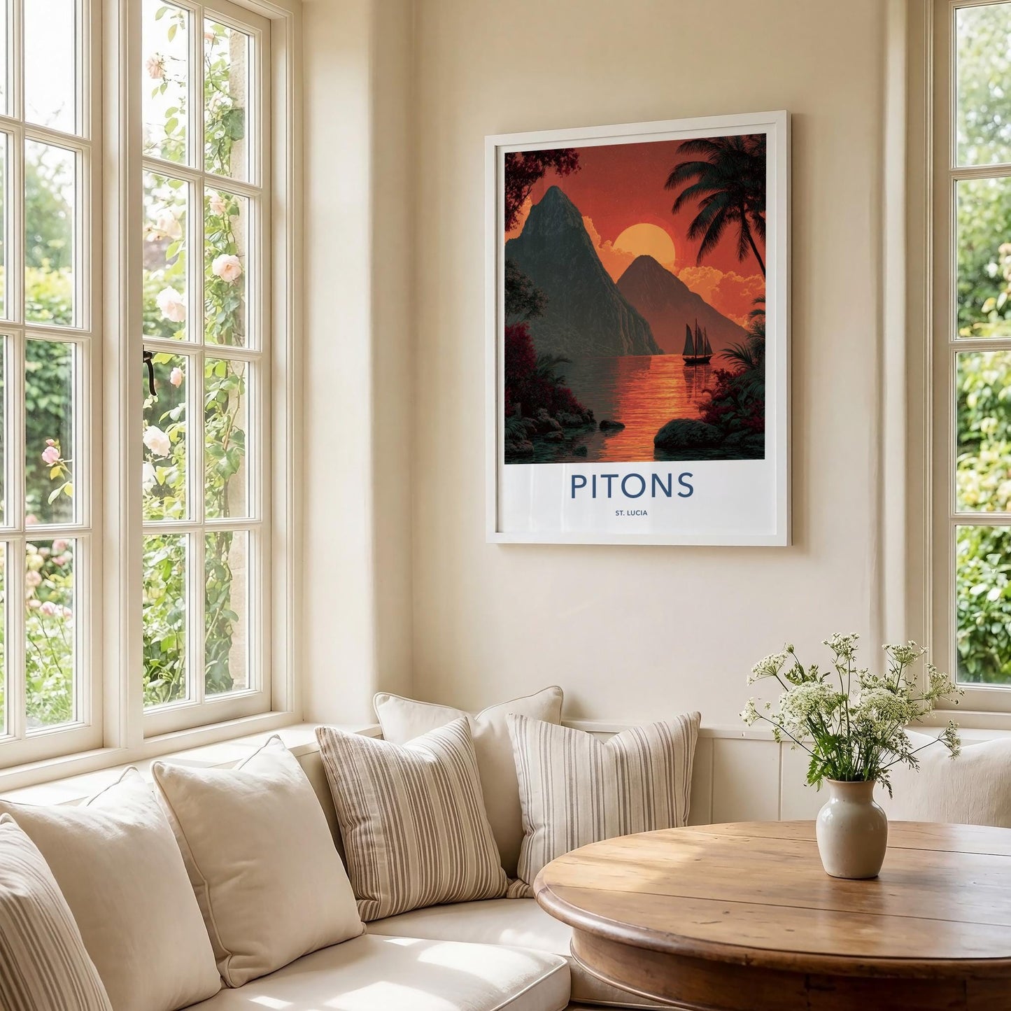 Pitons Poster - St Lucia Travel Art - Caribbean Mountain Sunset Home Decor