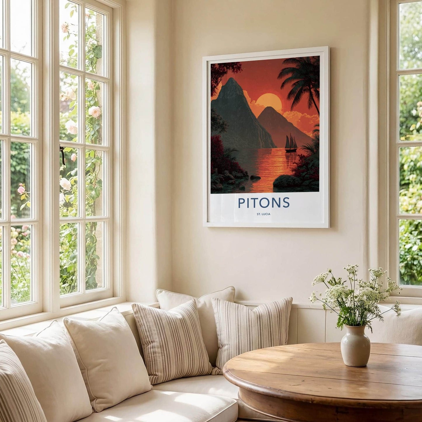 Pitons Poster - St Lucia Travel Art - Caribbean Mountain Sunset Home Decor