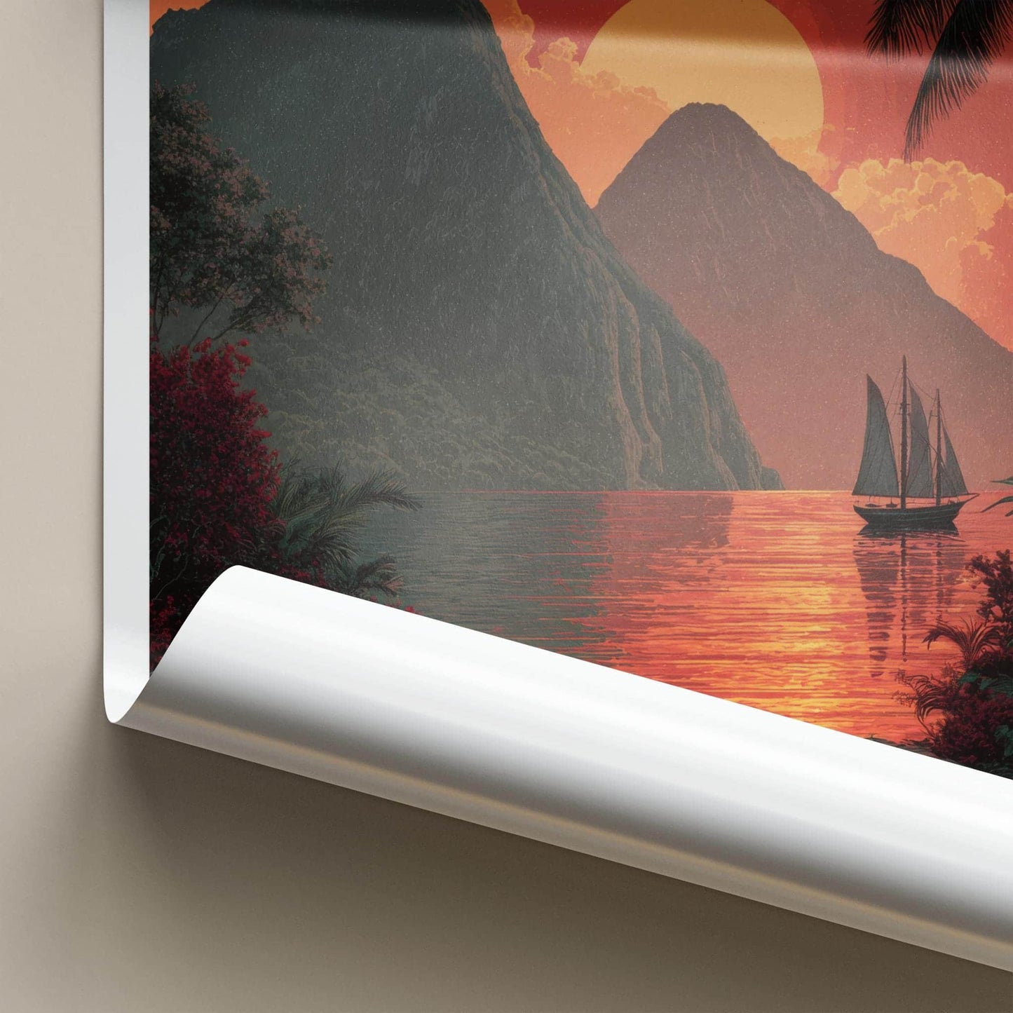Pitons Poster - St Lucia Travel Art - Caribbean Mountain Sunset Home Decor