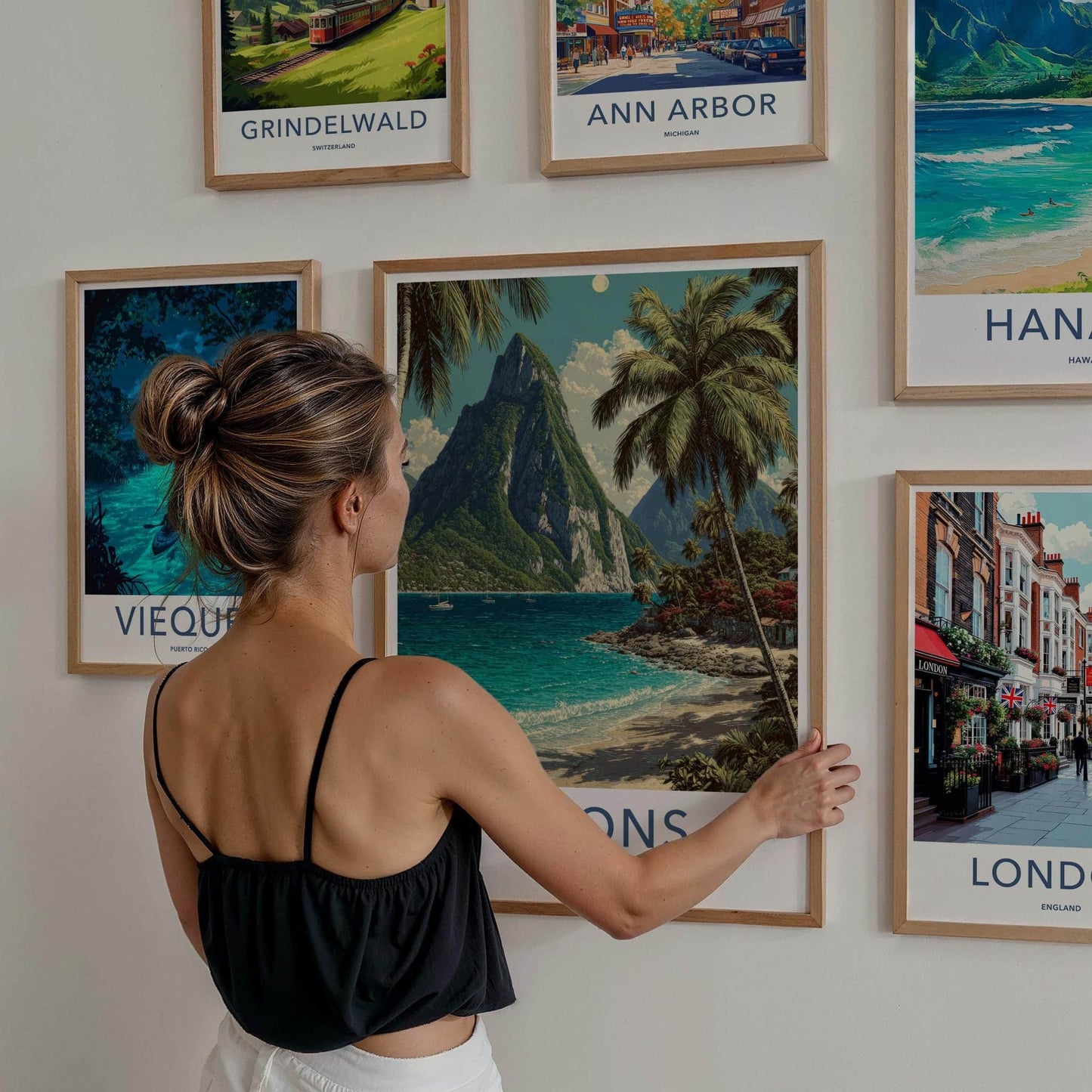 Pitons Poster - St Lucia Travel Art - Tropical Beach Peaks Home Decor