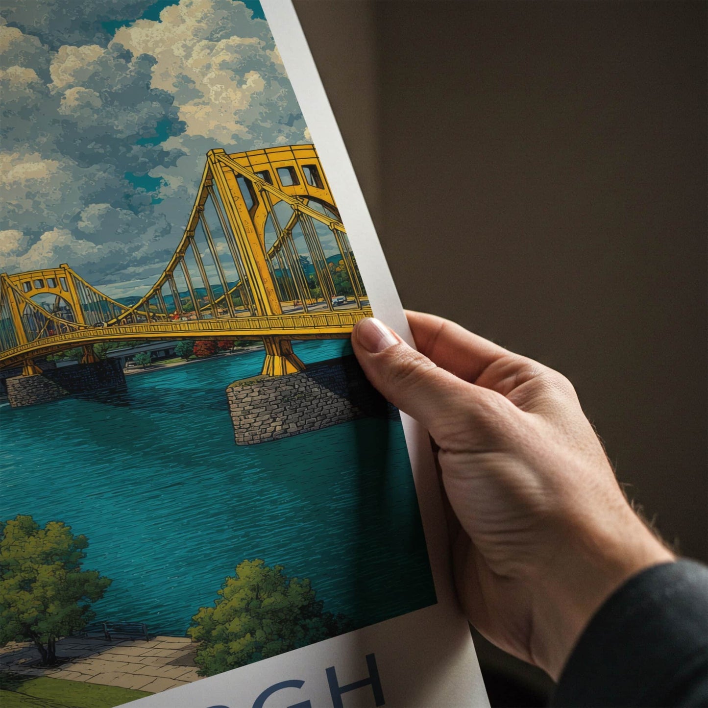 Pittsburgh Poster - Pennsylvania Travel Art - Yellow Bridge City Home Decor