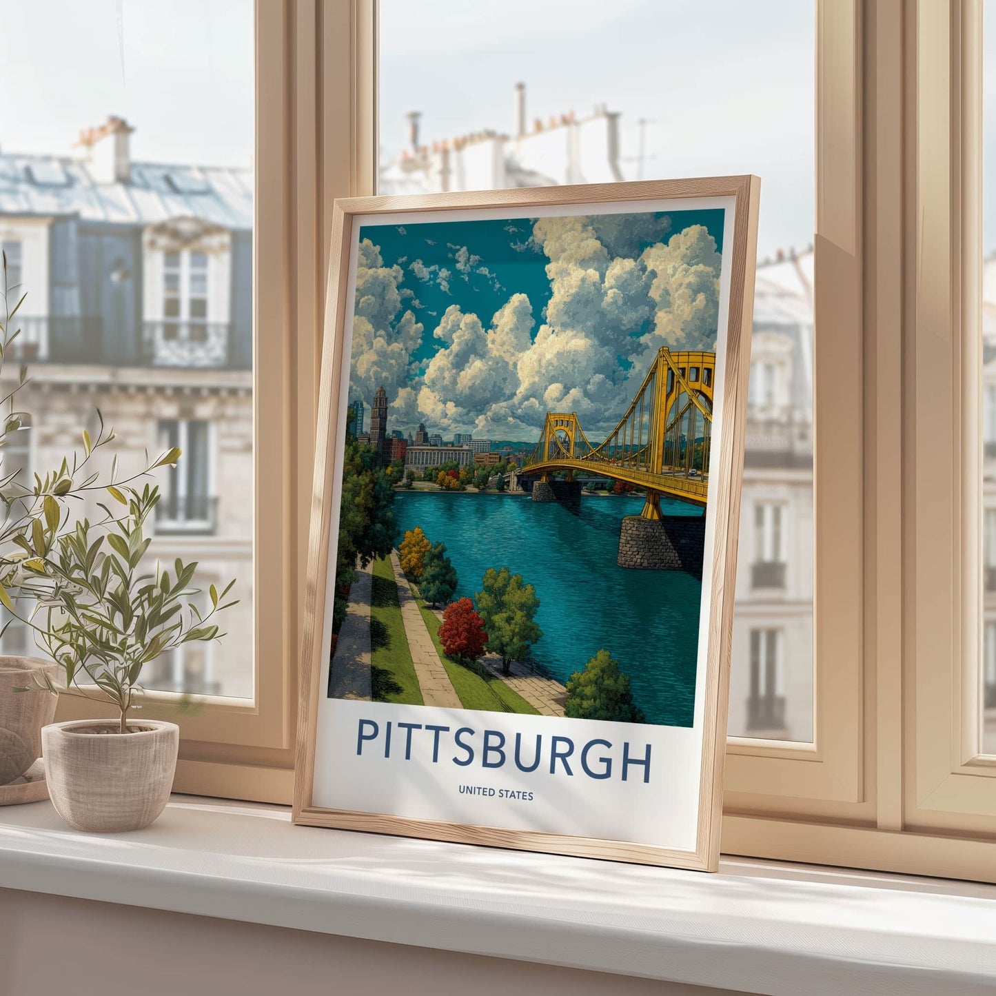Pittsburgh Poster - Pennsylvania Travel Art - Yellow Bridge City Home Decor