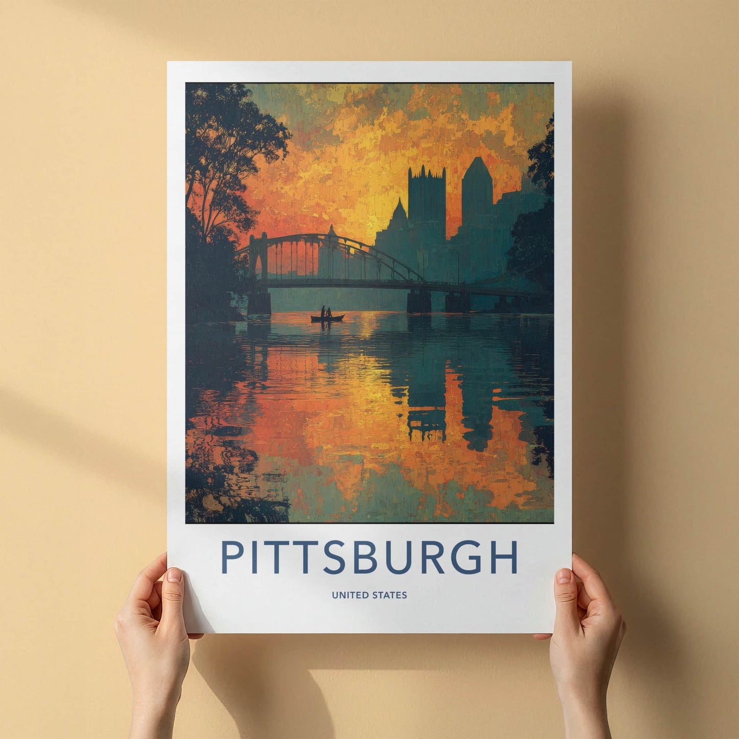 Pittsburgh Poster - Pennsylvania Travel Print - River City Sunset Home Decor