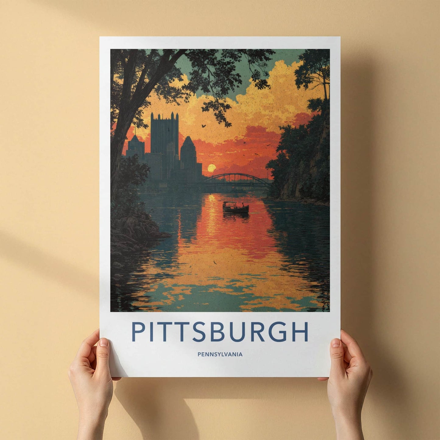 Pittsburgh Poster - Pennsylvania Wall Art - River Sunset Skyline Home Decor