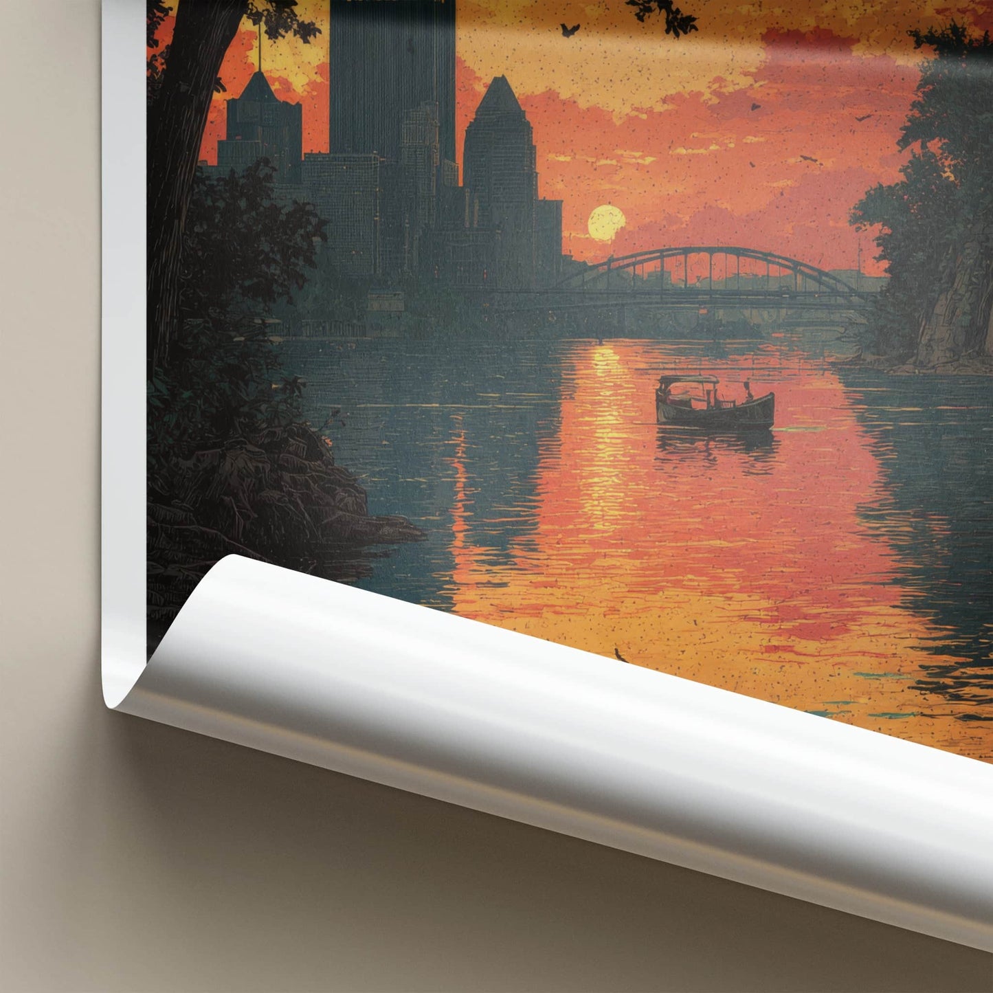 Pittsburgh Poster - Pennsylvania Wall Art - River Sunset Skyline Home Decor