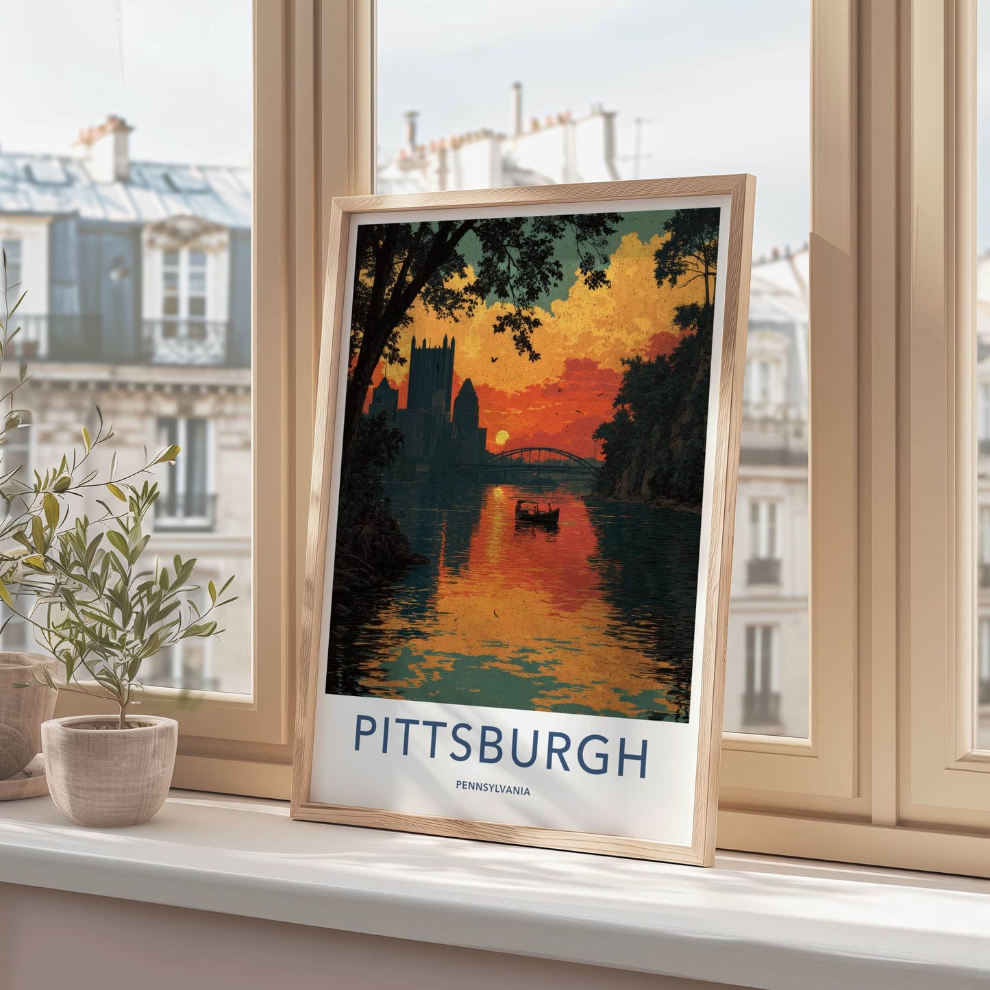 Pittsburgh Poster - Pennsylvania Wall Art - River Sunset Skyline Home Decor