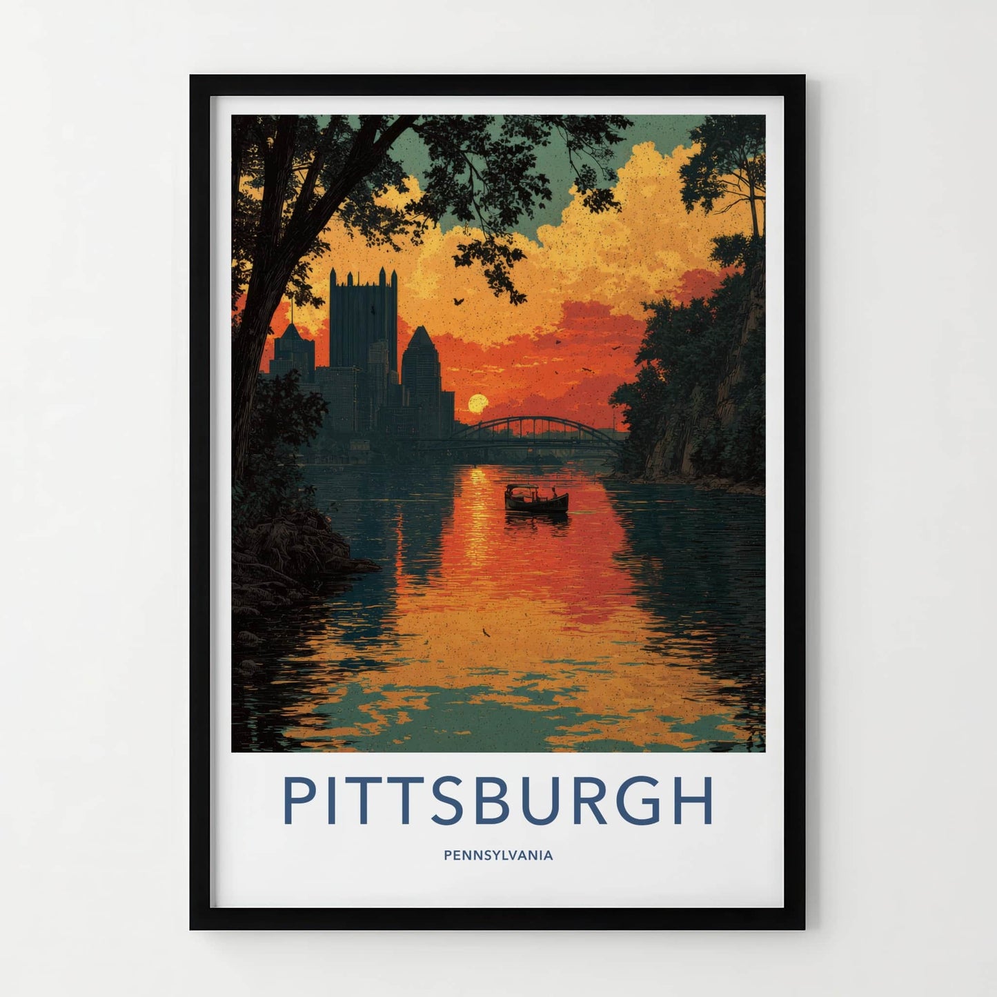 Pittsburgh Poster - Pennsylvania Wall Art - River Sunset Skyline Home Decor