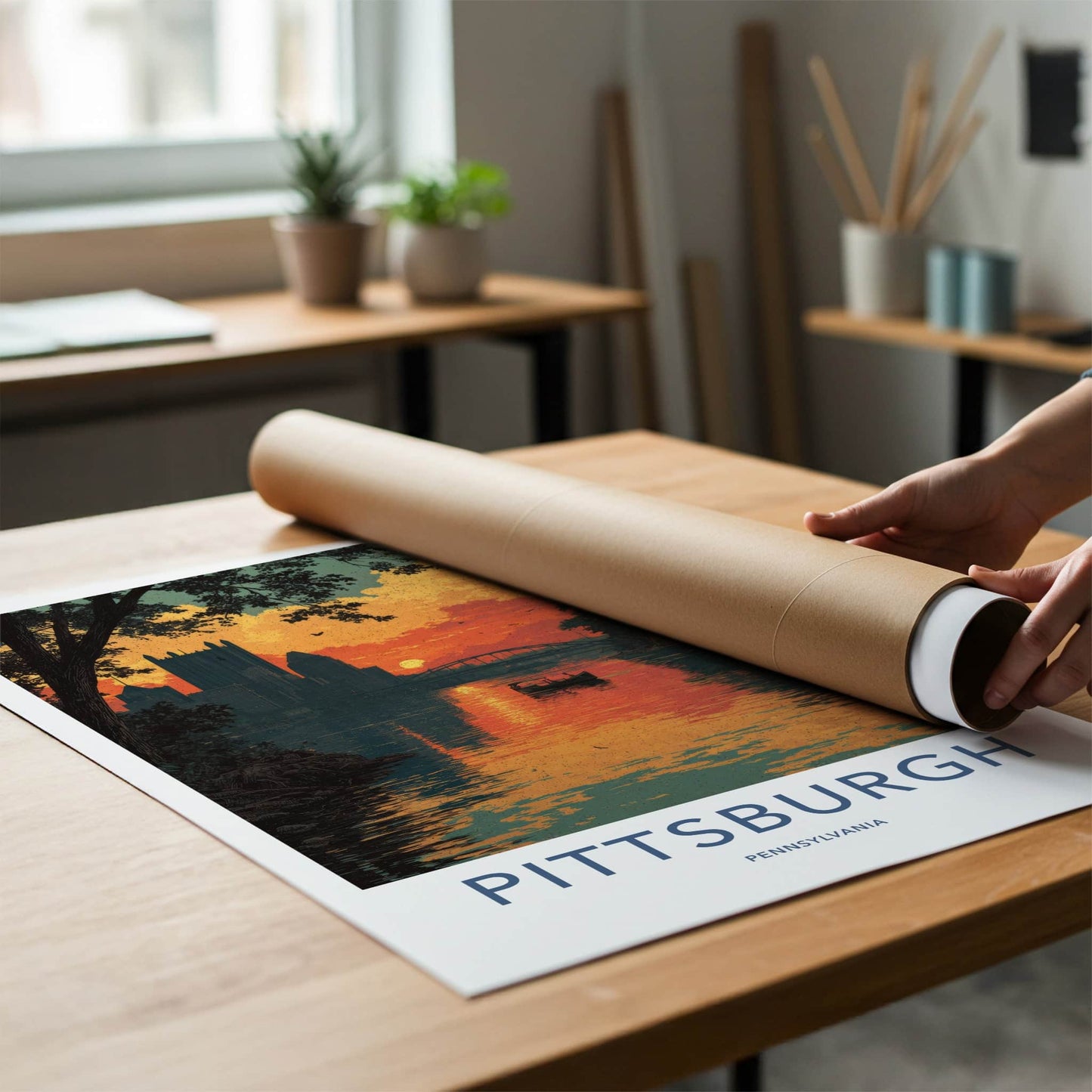 Pittsburgh Poster - Pennsylvania Wall Art - River Sunset Skyline Home Decor